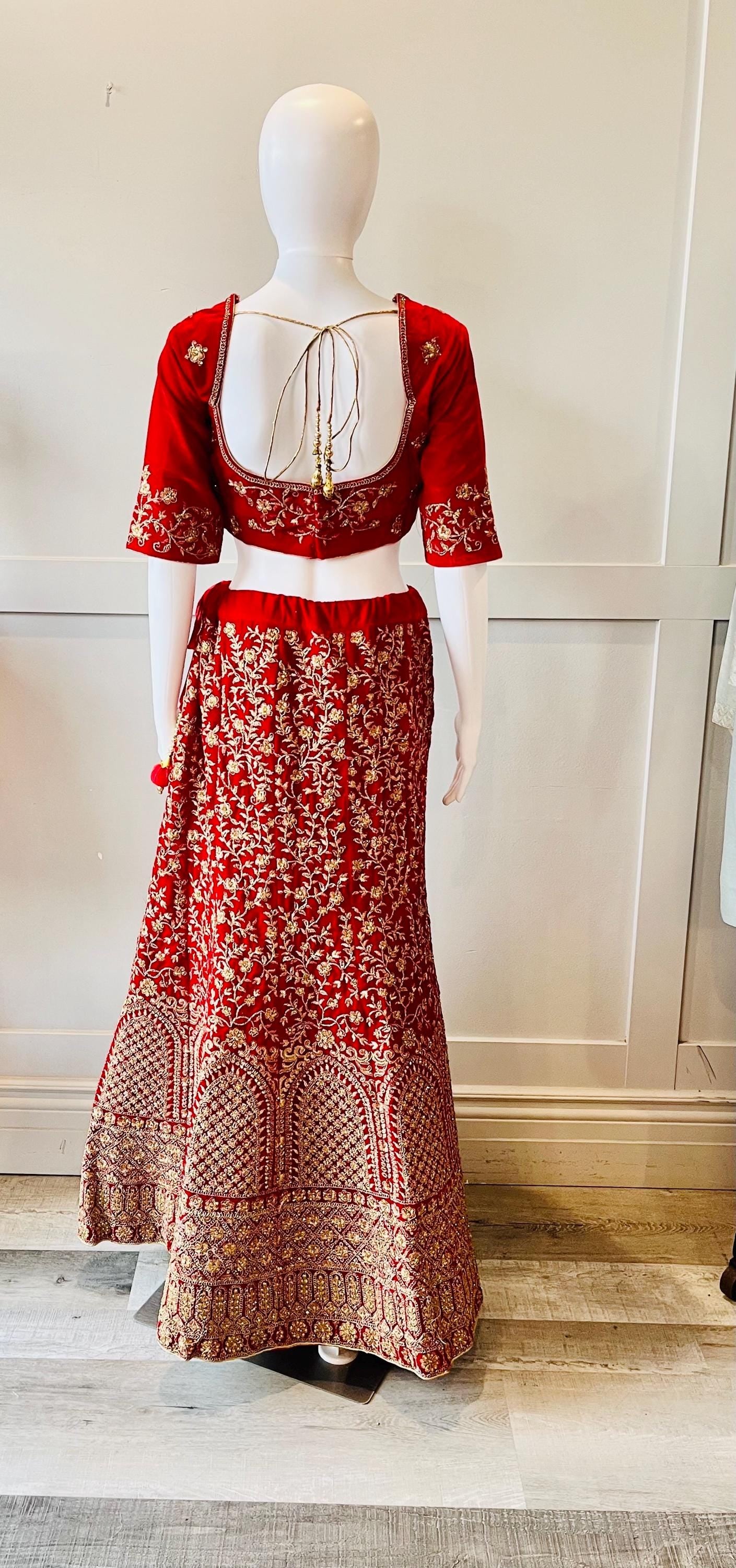Embroidered Red Velvet Lehnga
