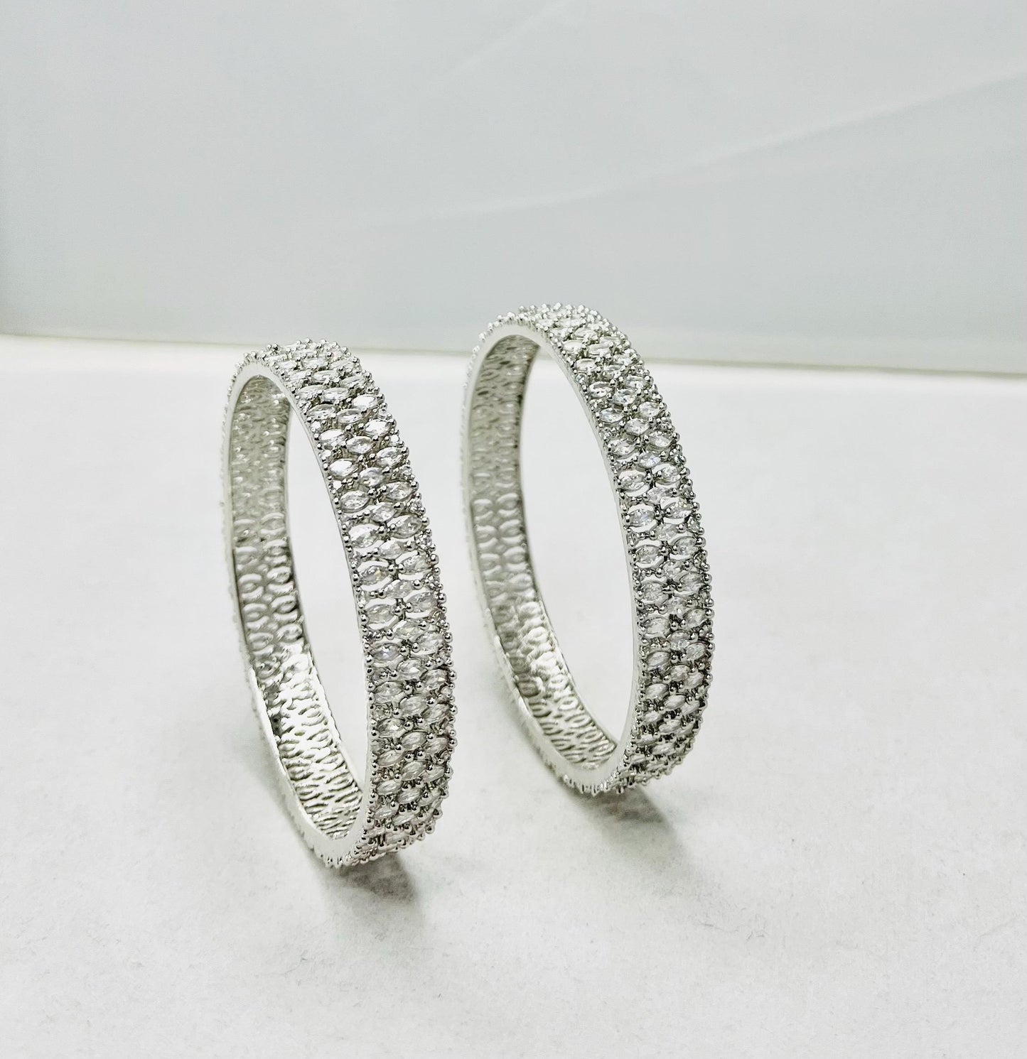 White Stone Silver Bangle