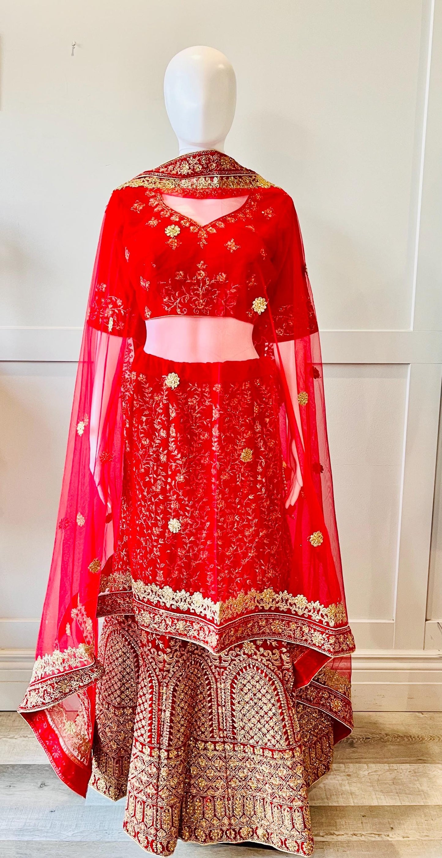 Embroidered Red Velvet Lehnga