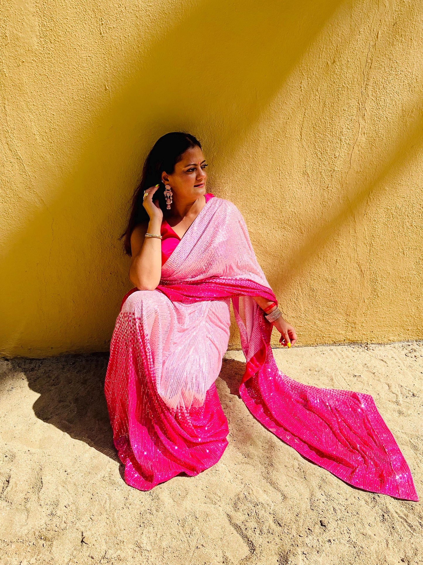 Ombré Sequins Readymade Saree