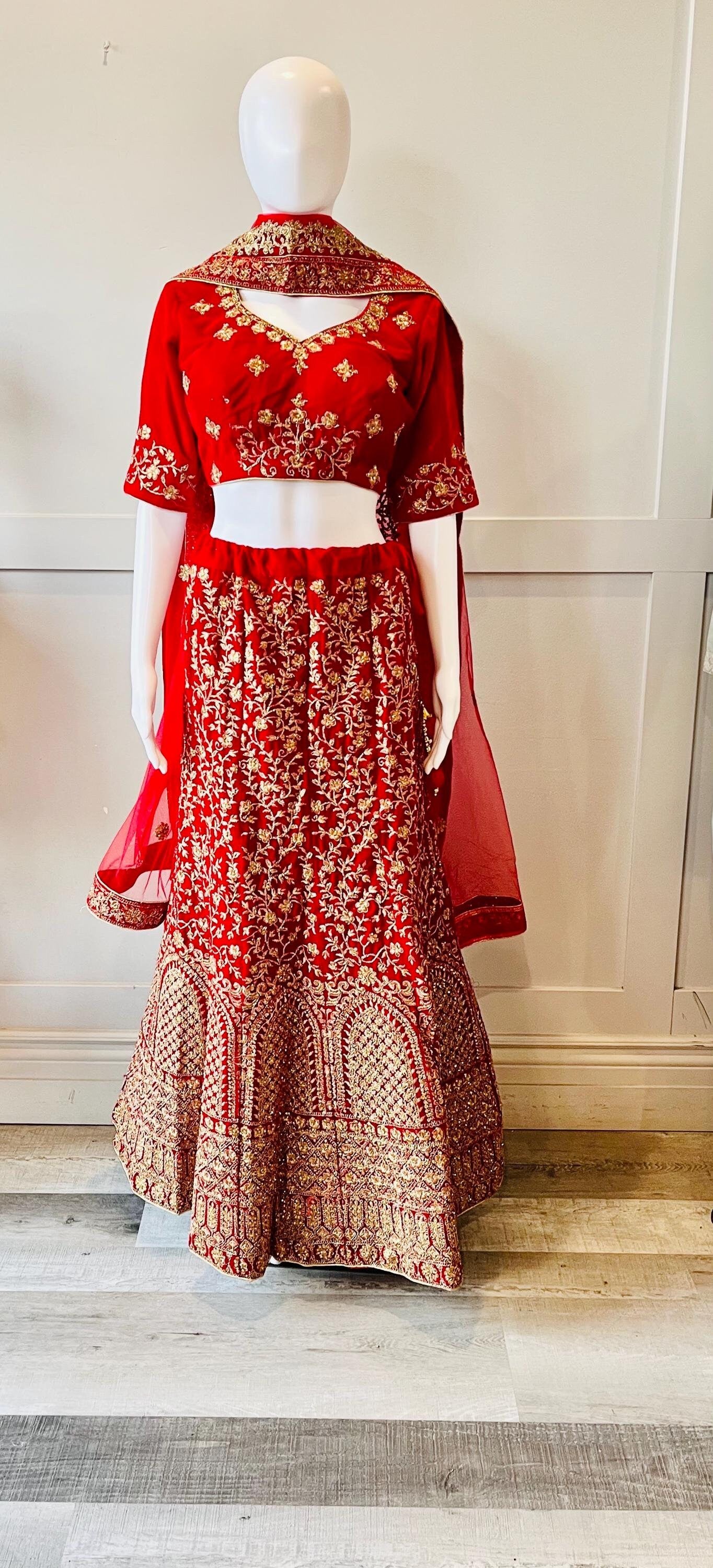 Embroidered Red Velvet Lehnga