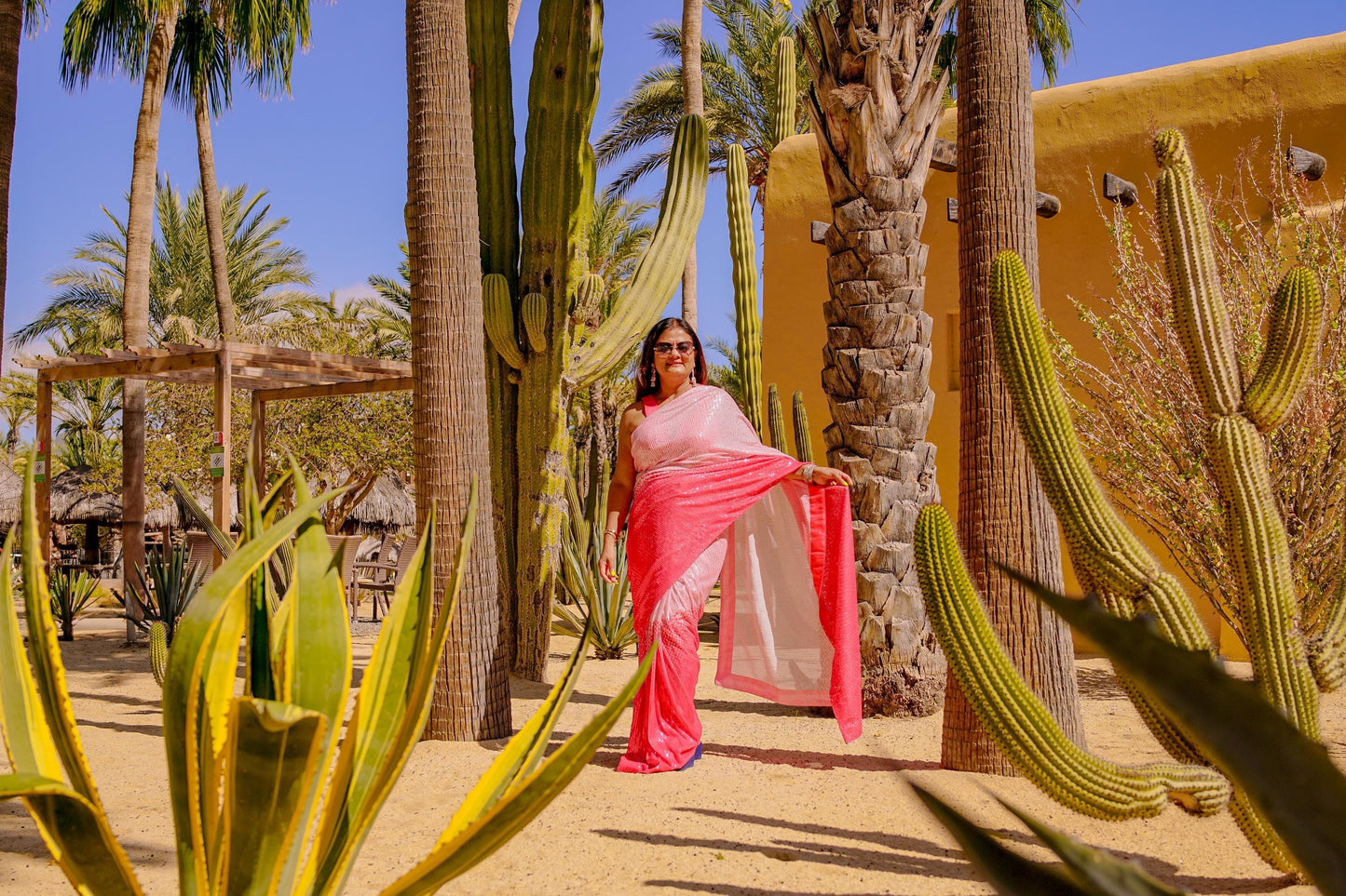 Ombré Sequins Readymade Saree