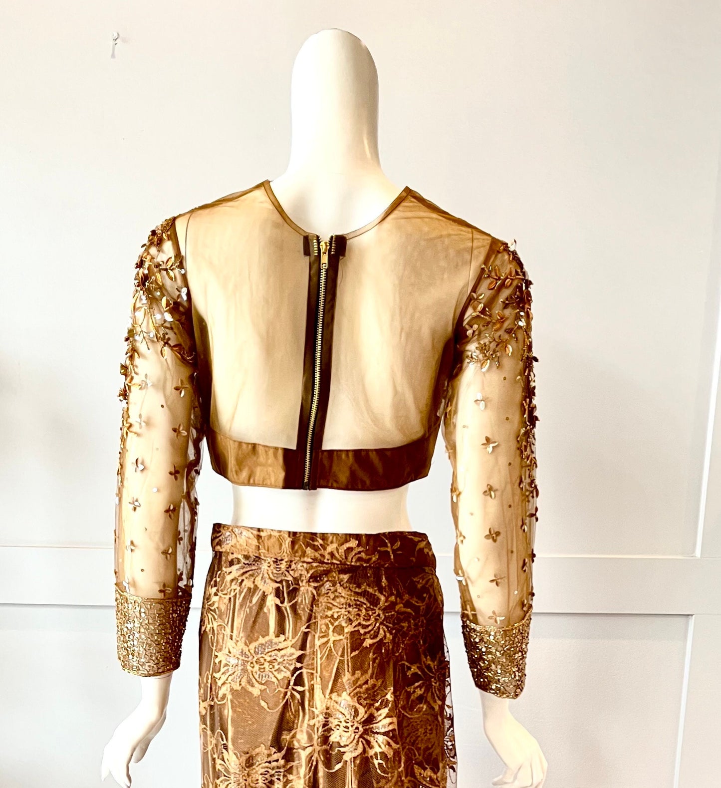 Brown color Net ready-made saree