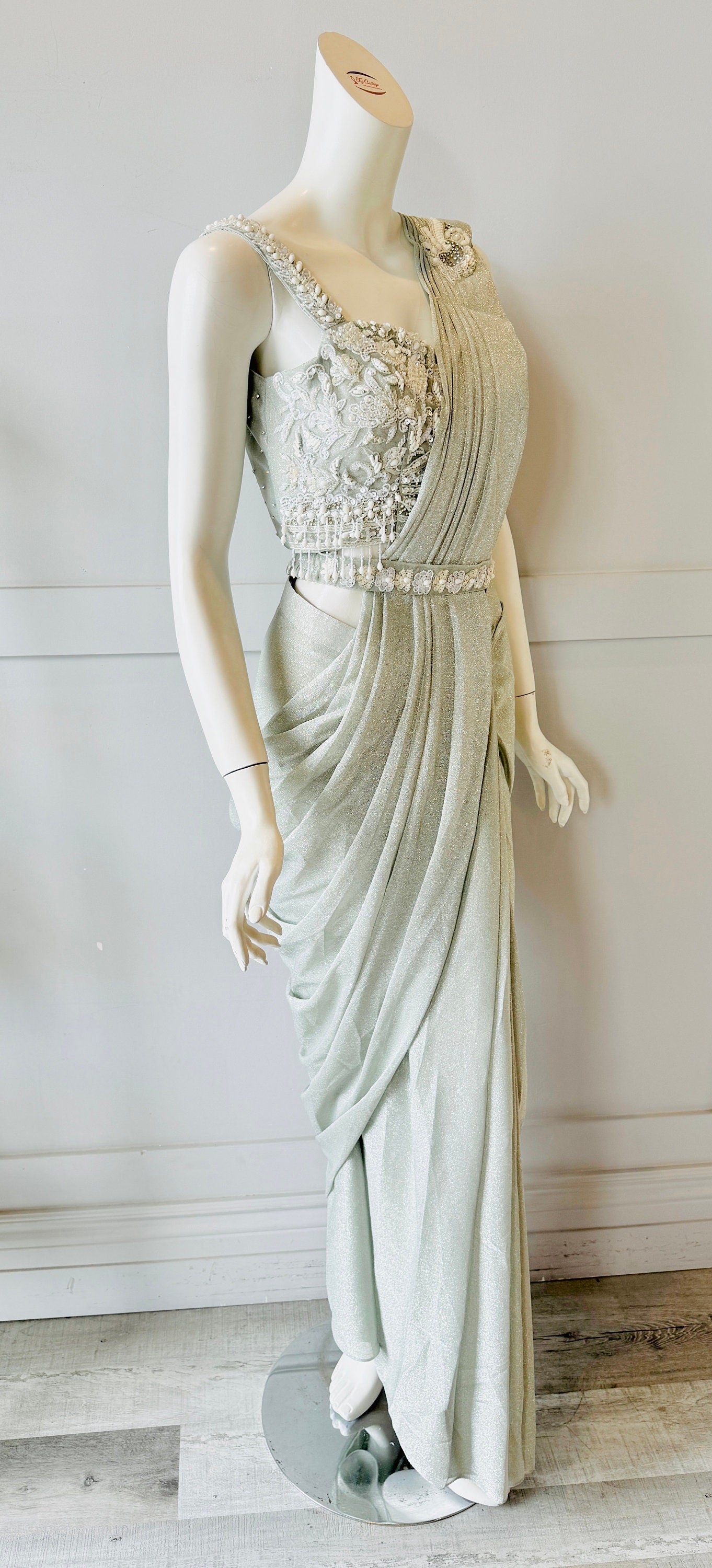 Mint Green Color Ready-Made Saree