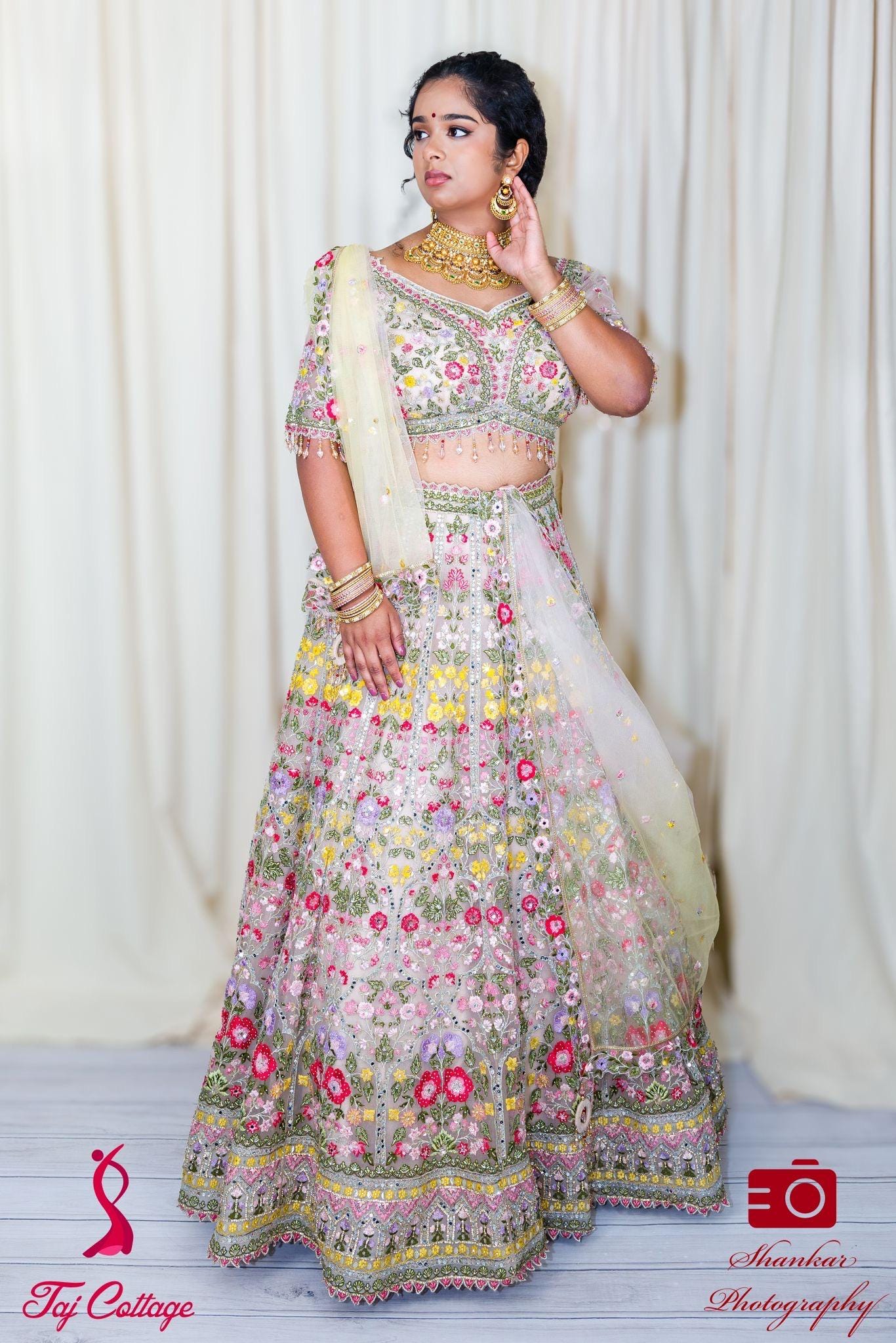 Multicolor Mirror Embriodered Lehnga Set