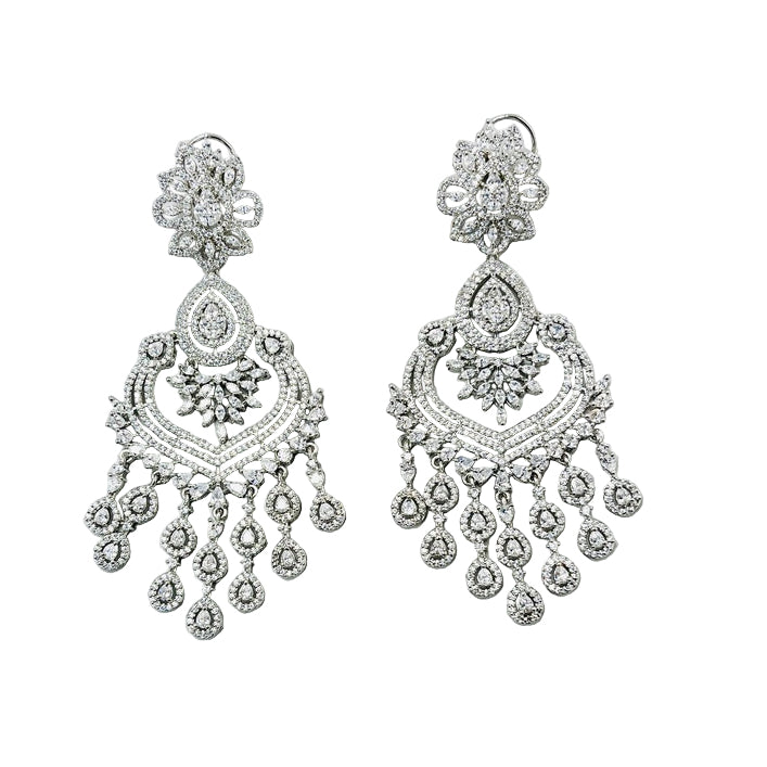 Fancy Rhinestone and Kundan Silver Finish Earrings