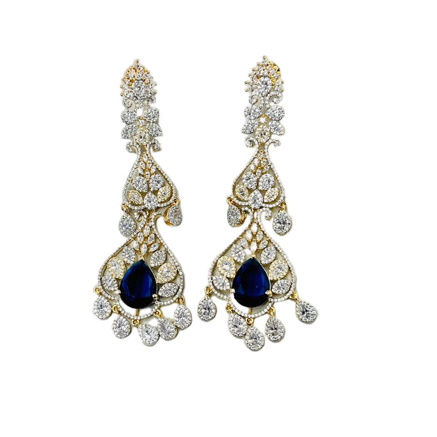 Gold Earrings with Blue Emerald Stones