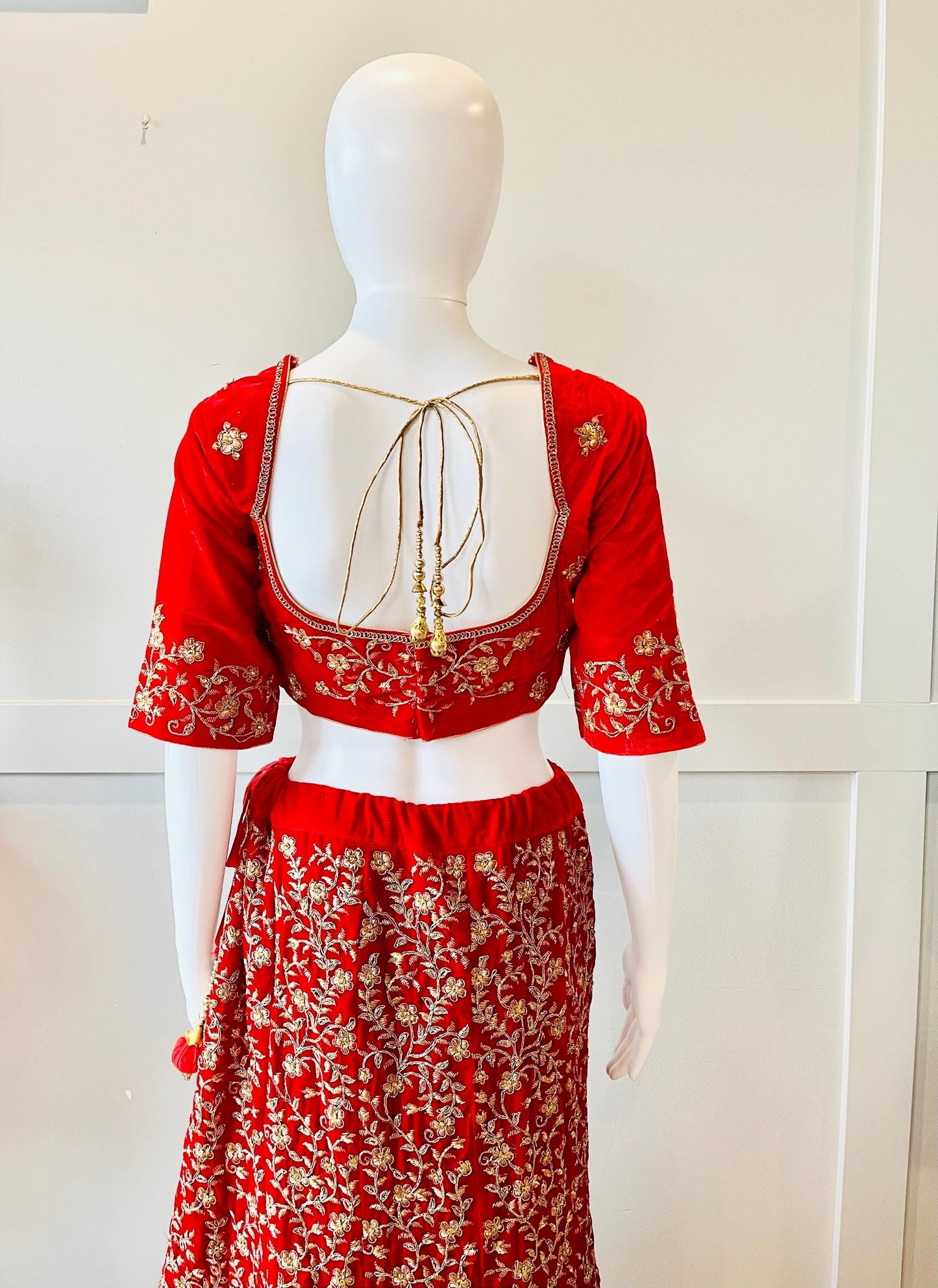 Embroidered Red Velvet Lehnga