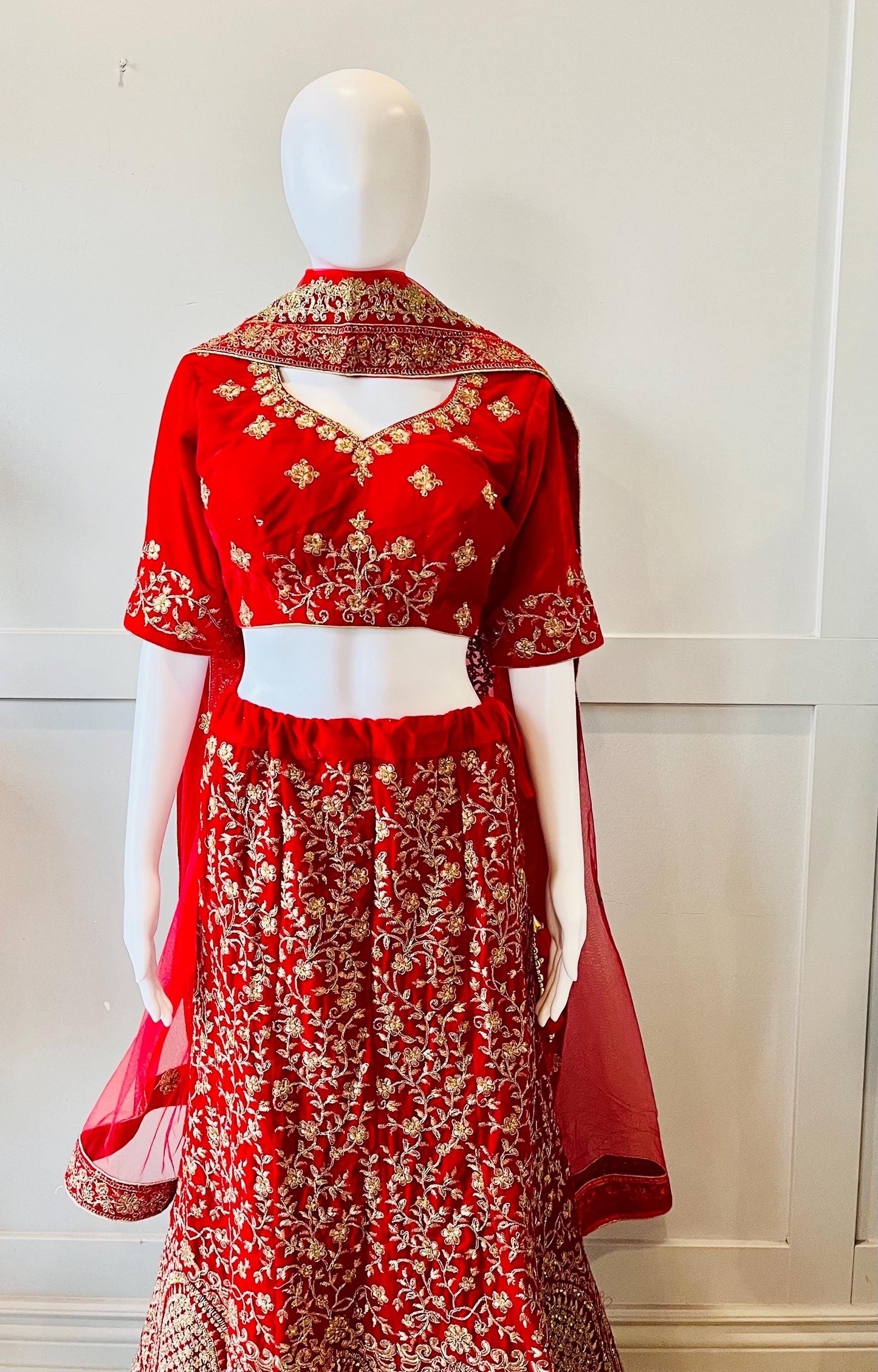 Embroidered Red Velvet Lehnga