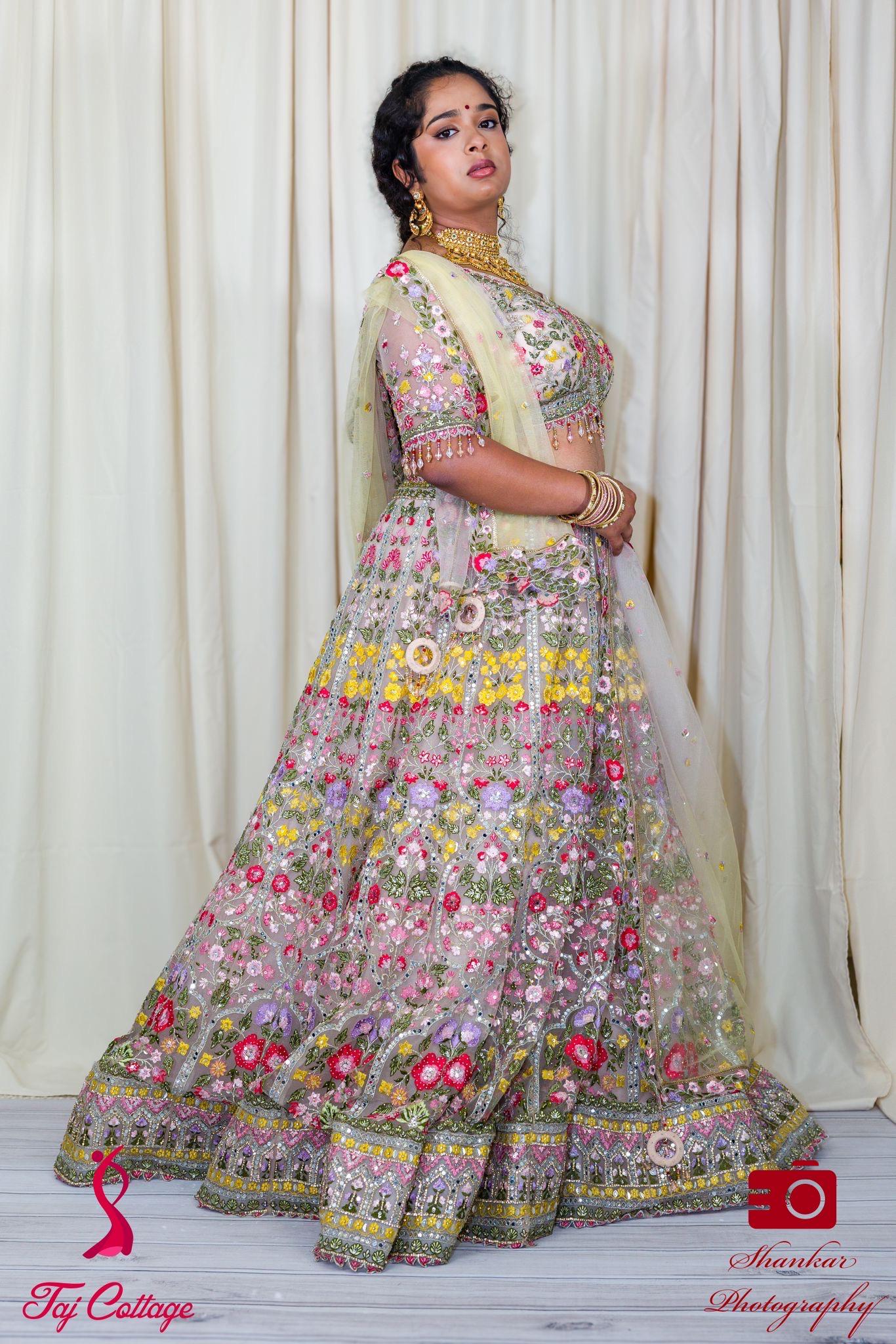 Multicolor Mirror Embriodered Lehnga Set