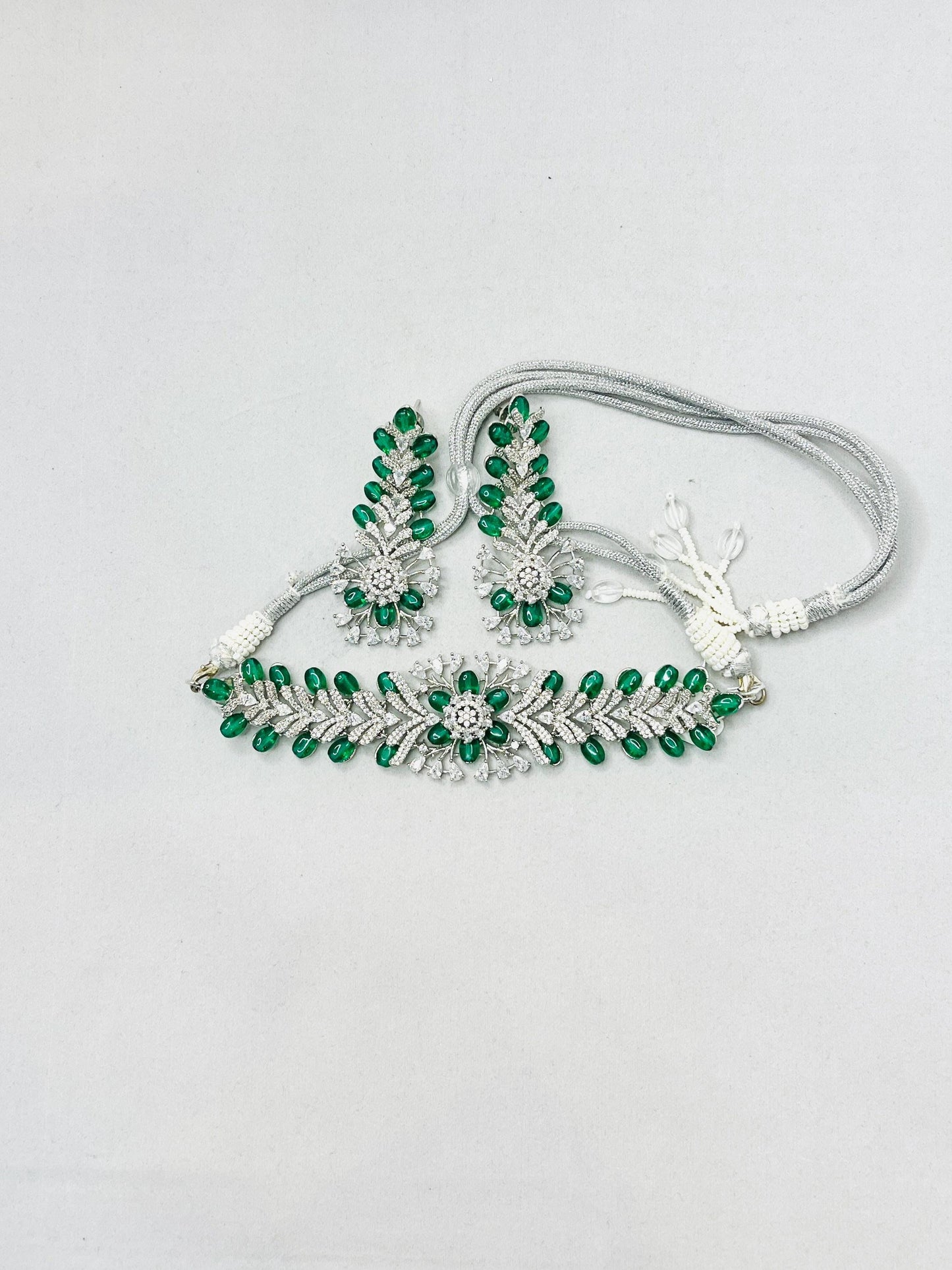 American Diamond Green Color Kundan Set