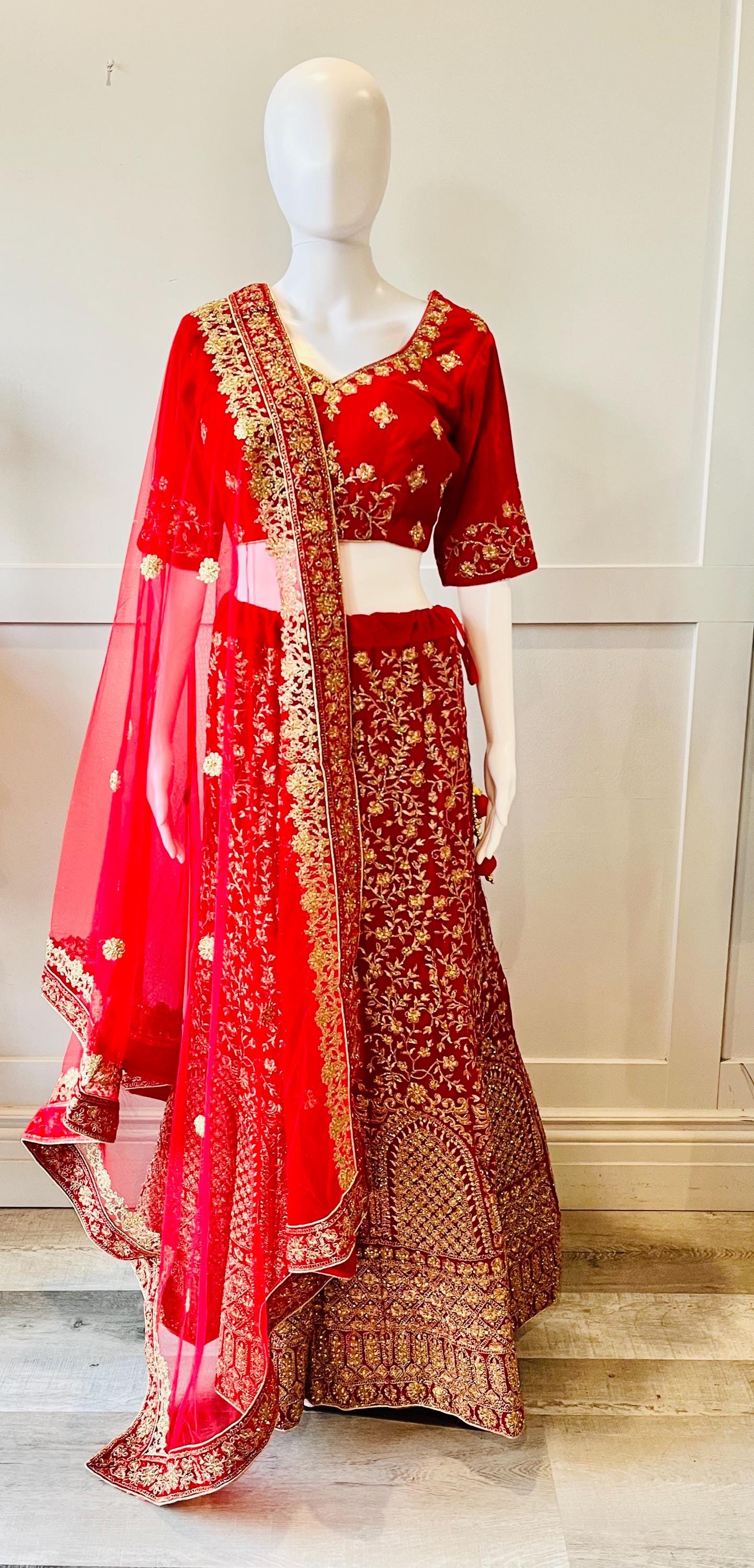 Embroidered Red Velvet Lehnga