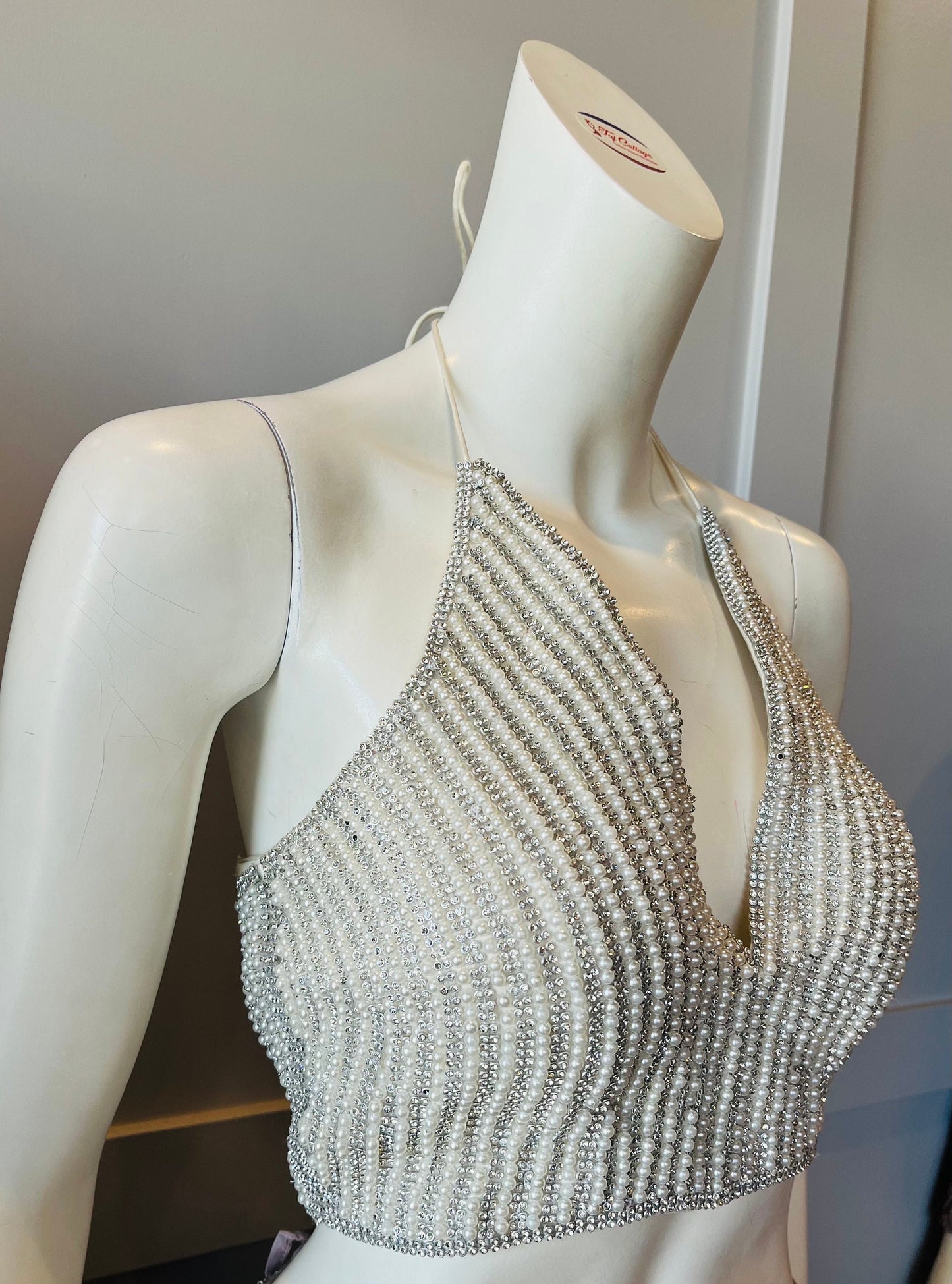 White Pearl and Rhinestone Blouse