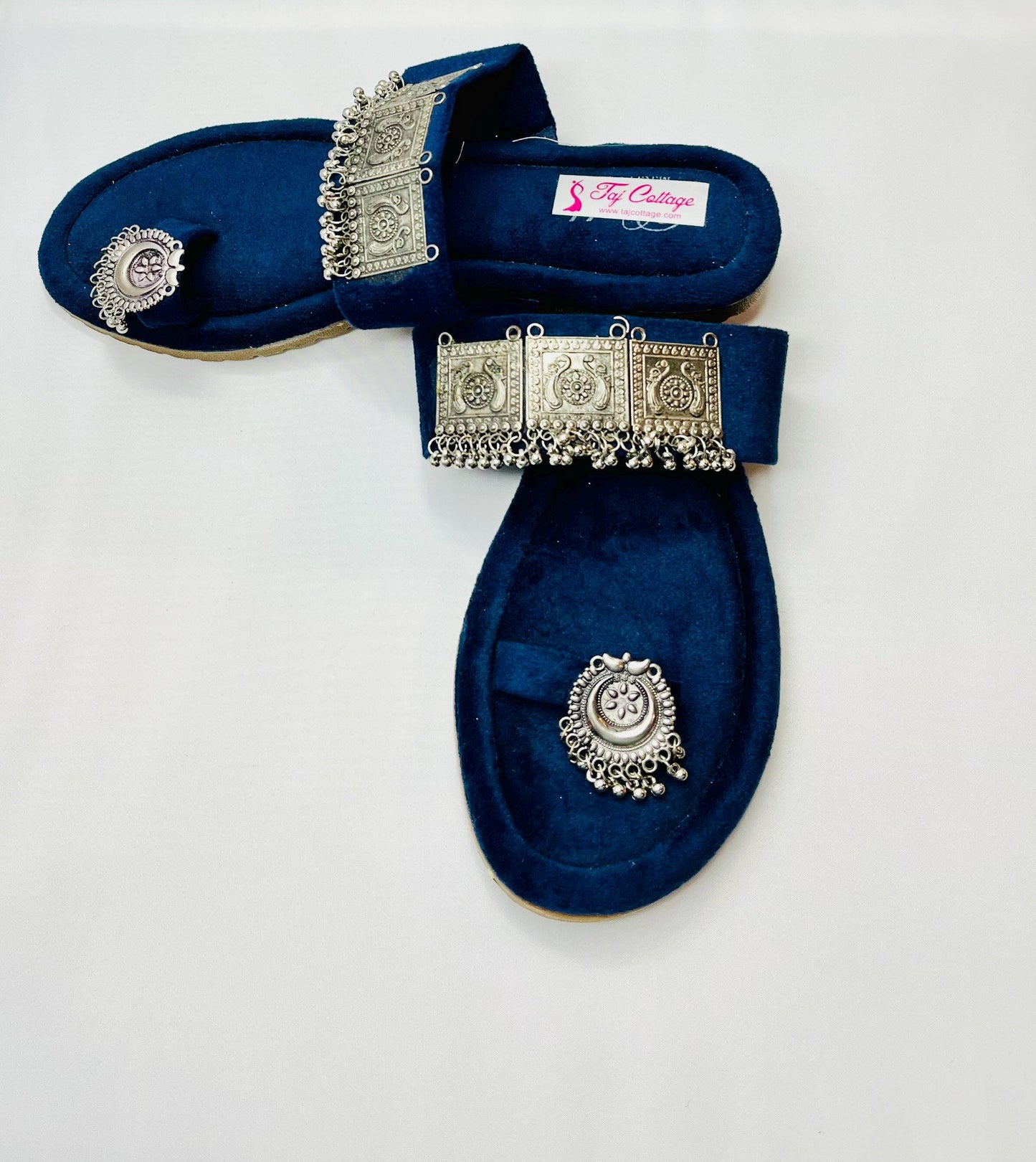 Dark Blue Velvet Sandals