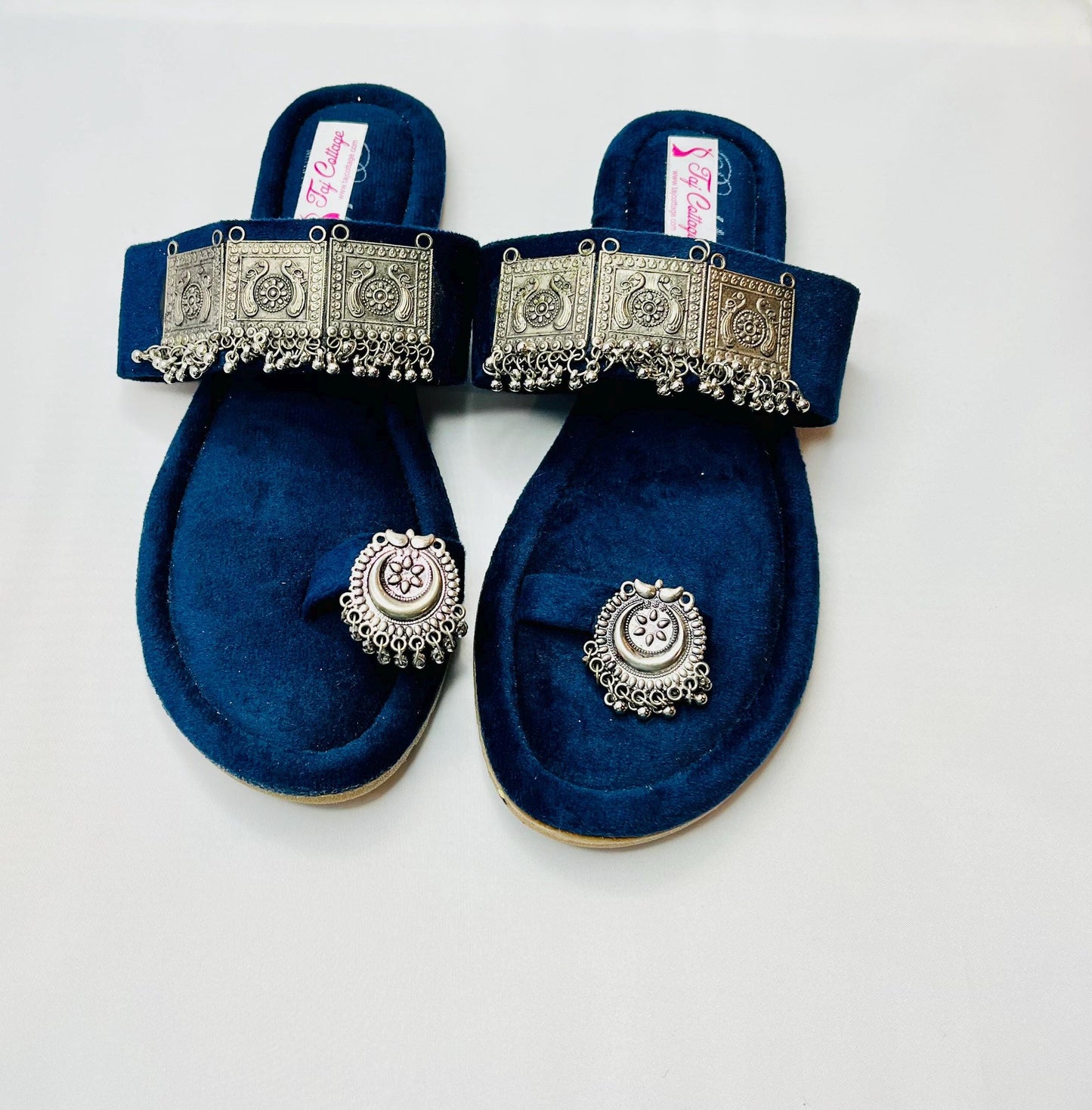 Dark Blue Velvet Sandals