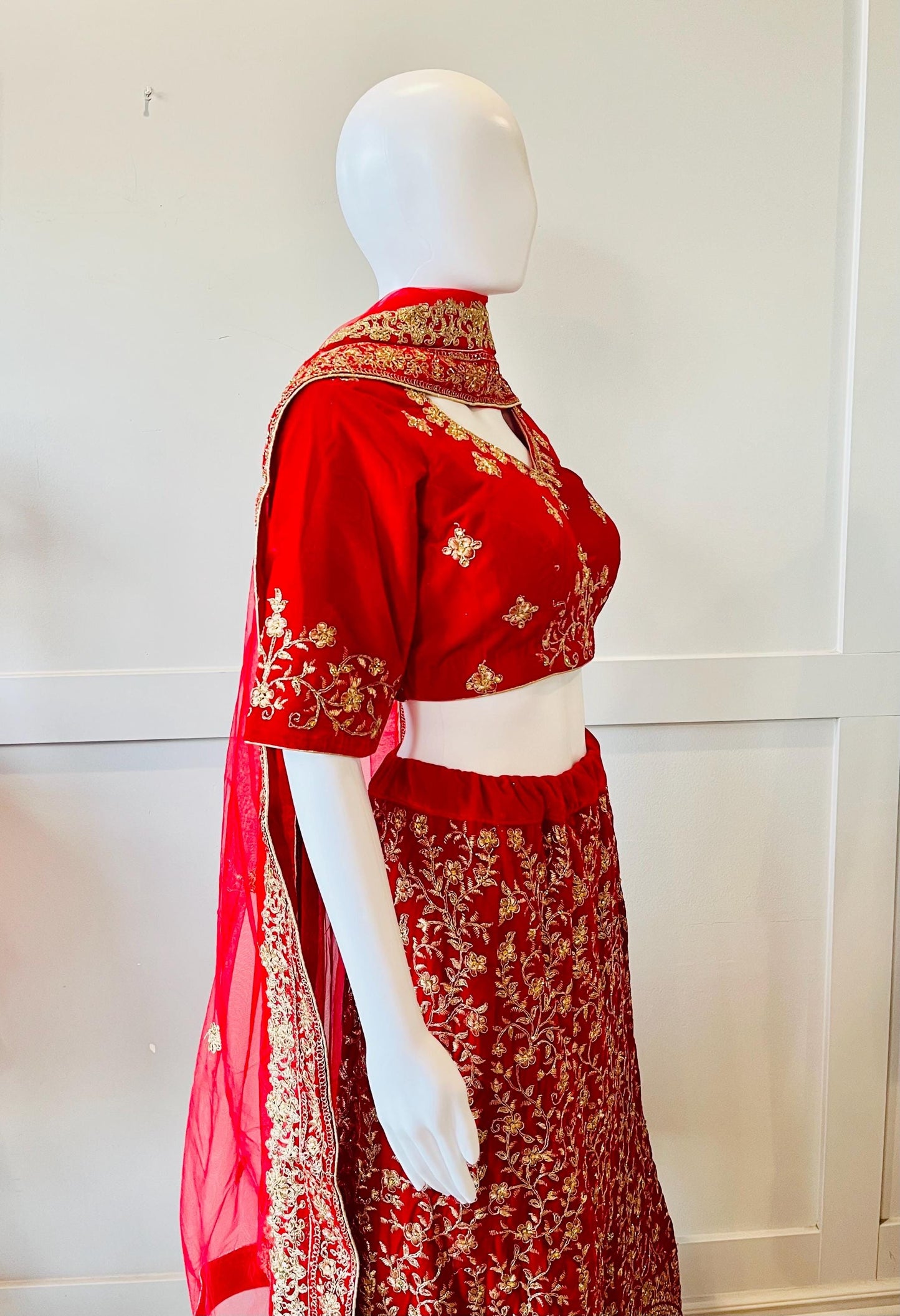 Embroidered Red Velvet Lehnga