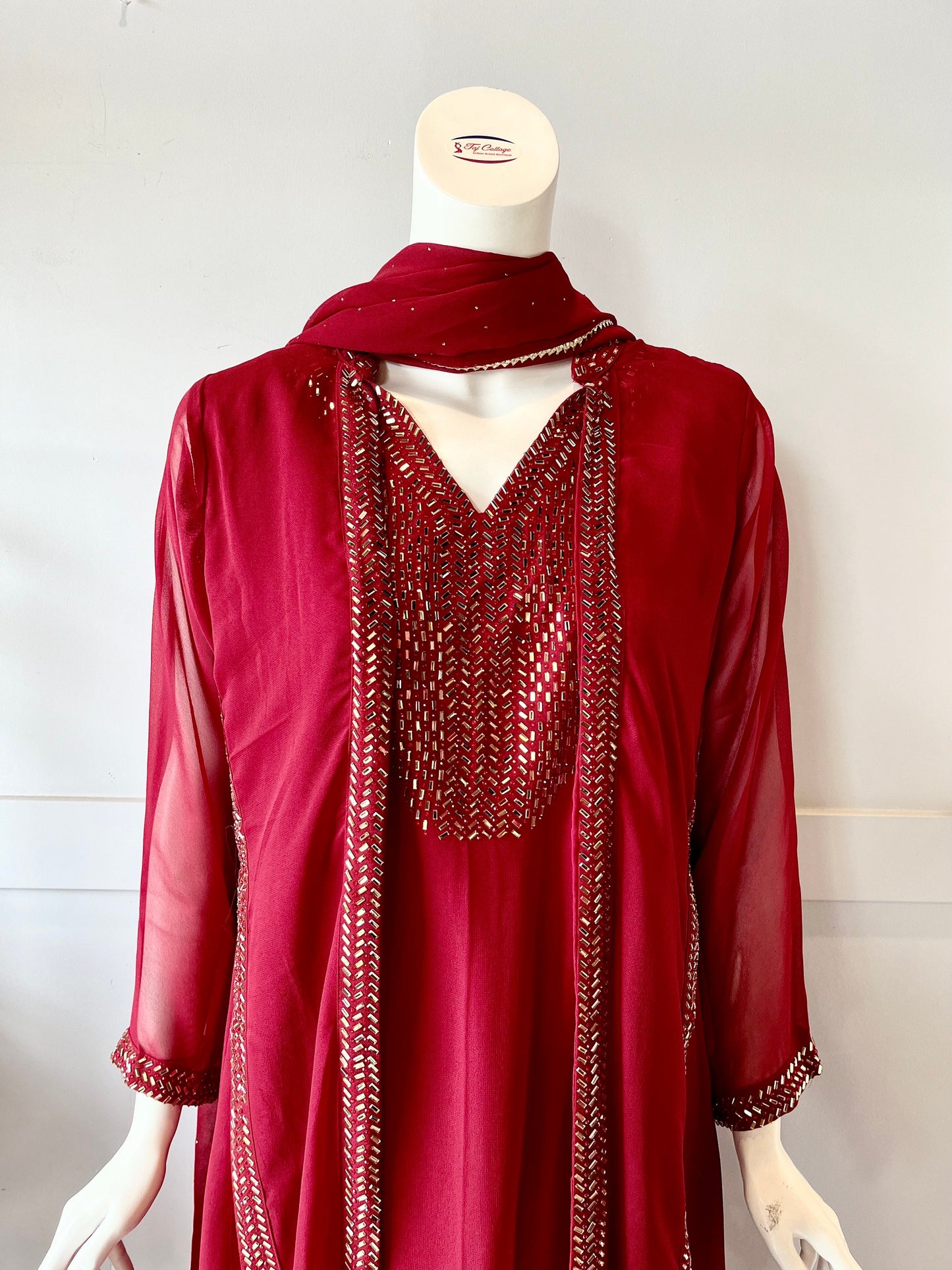 Red georgette gown