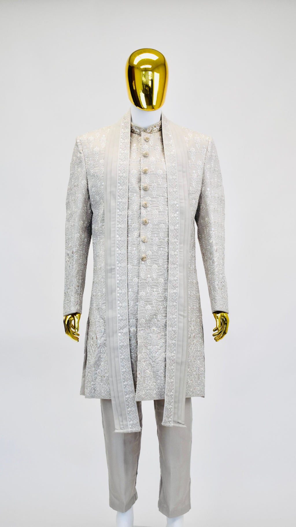 Light Grey Color Sherwani Set