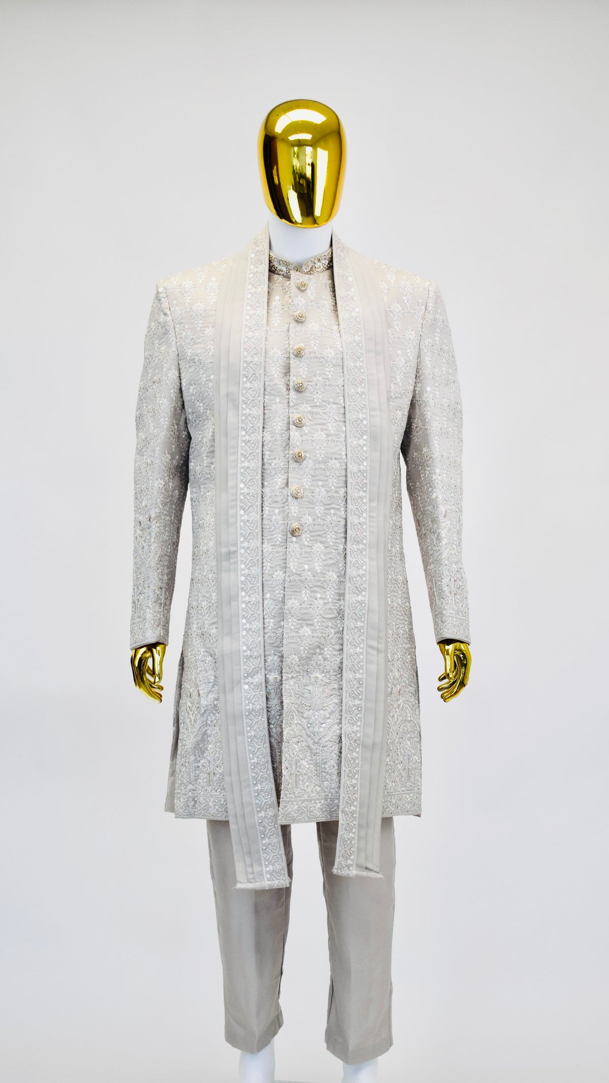 Light Grey Color Sherwani Set