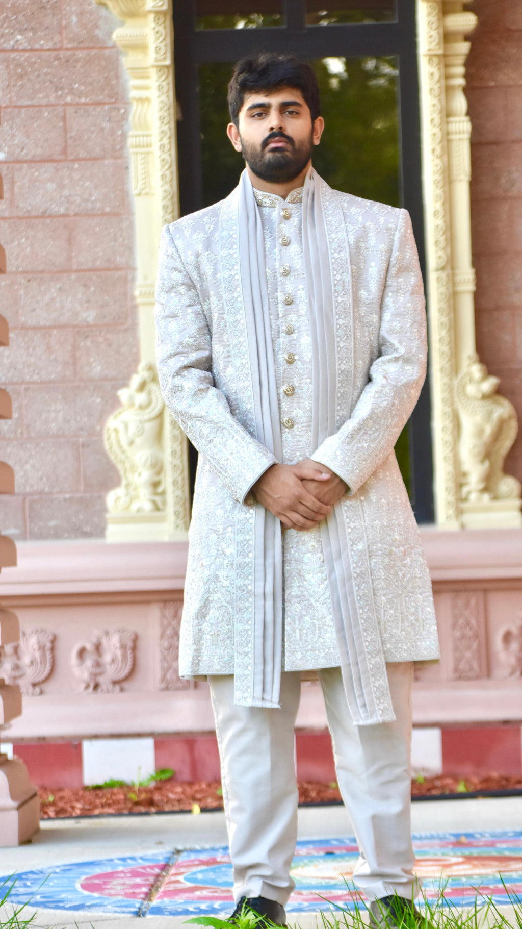 Light Grey Color Sherwani Set