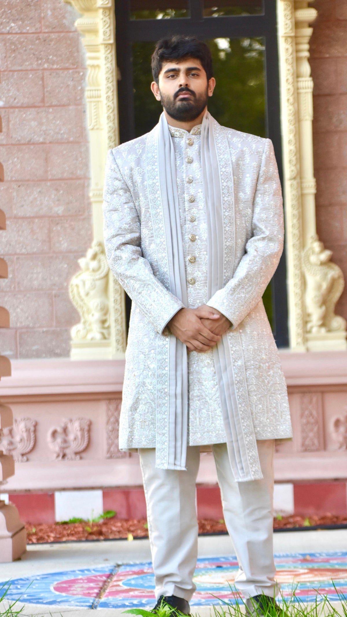 Light Grey Color Sherwani Set