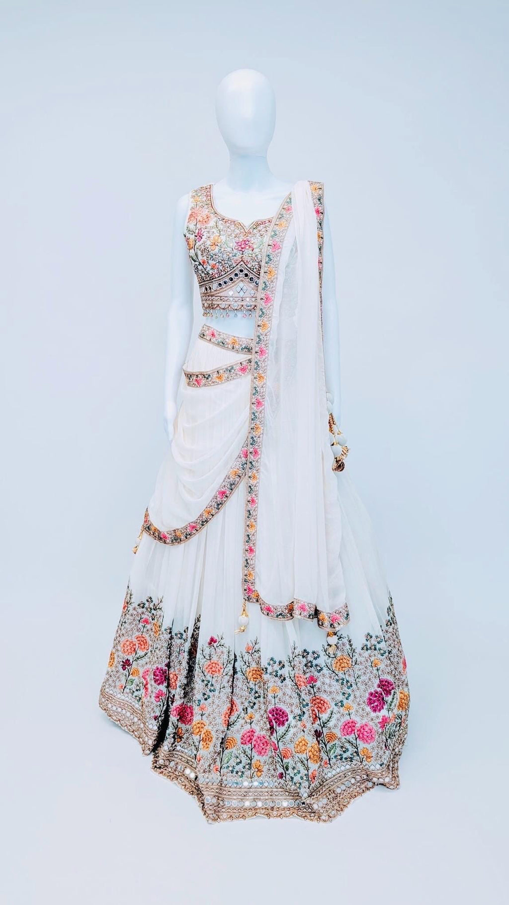 White Flower Embroidered Lehnga