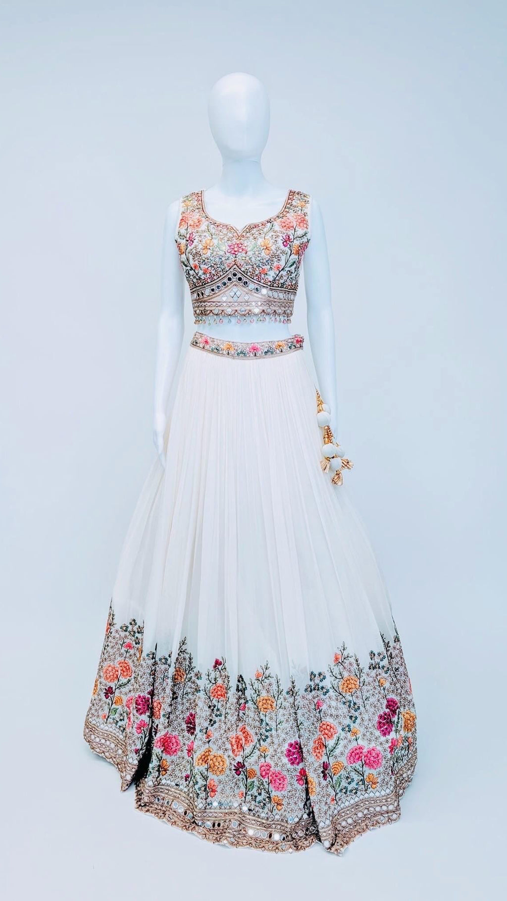 White Flower Embroidered Lehnga