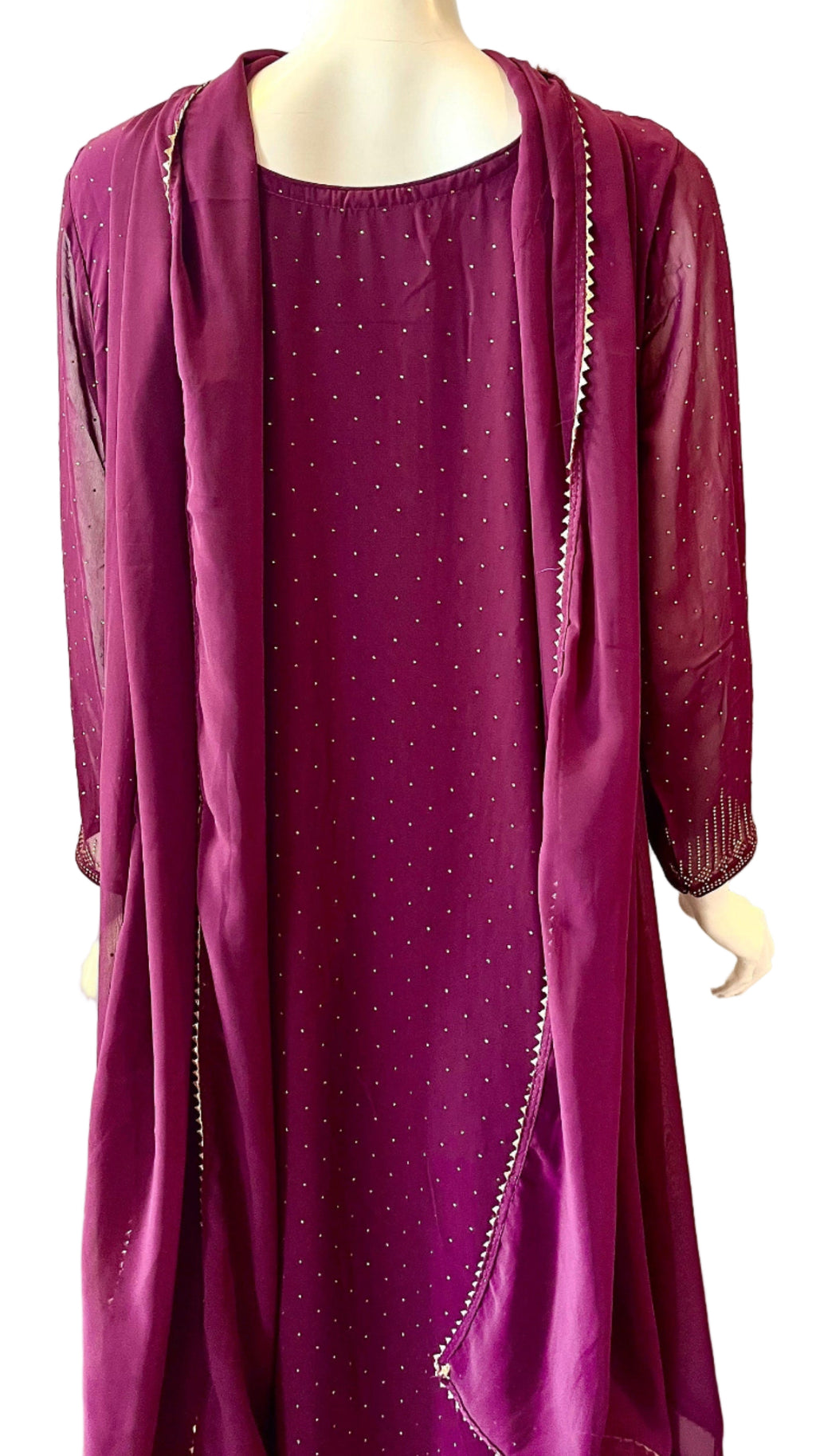 Wine Georgette Embroidered Gown