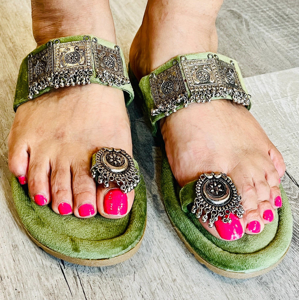 Light Green Velvet Sandals