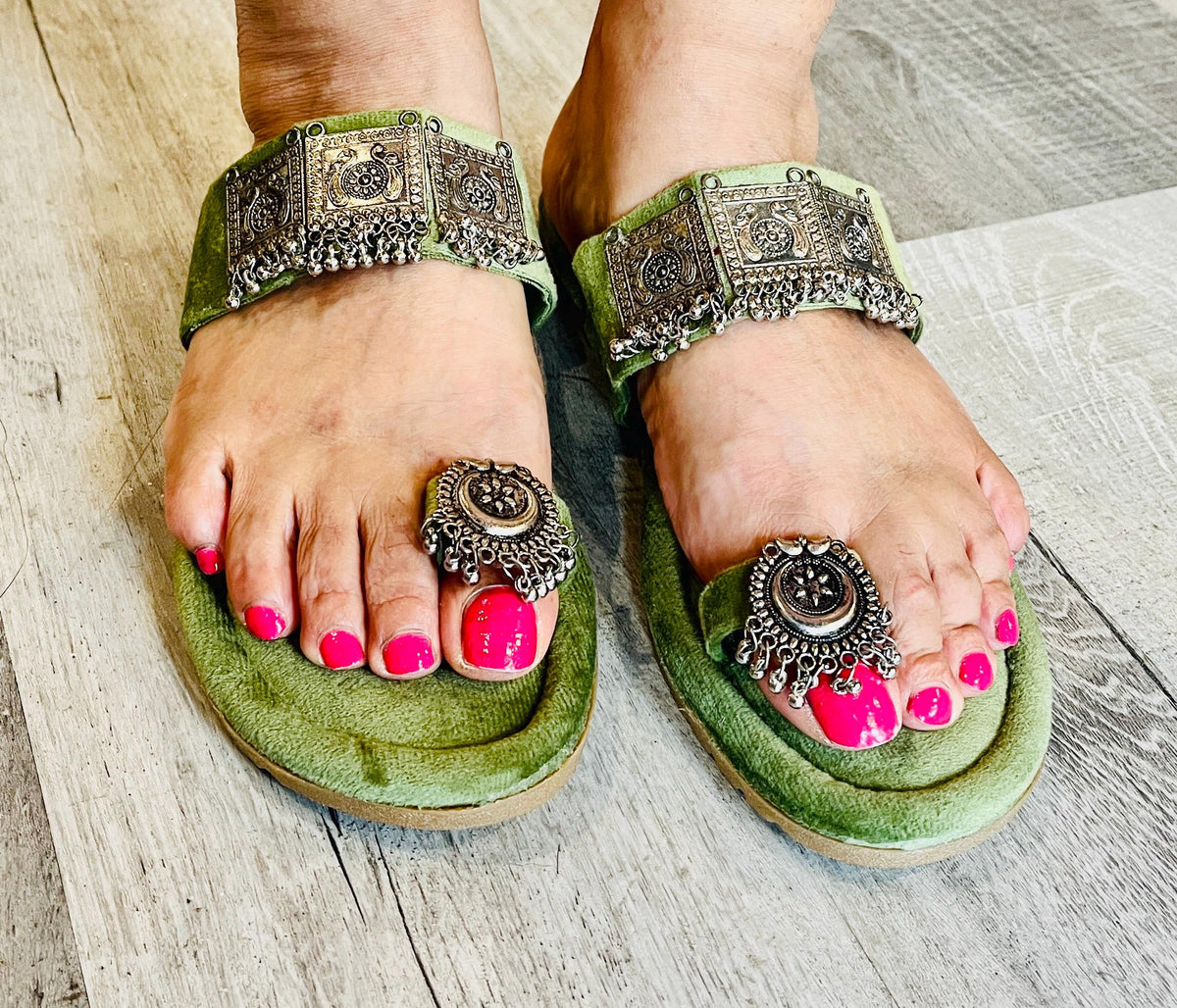 Light Green Velvet Color Sandals