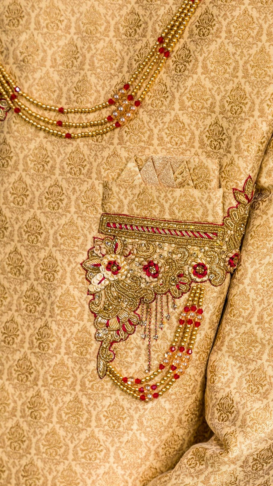 Gold &amp; Maroon Color Sherwani Set