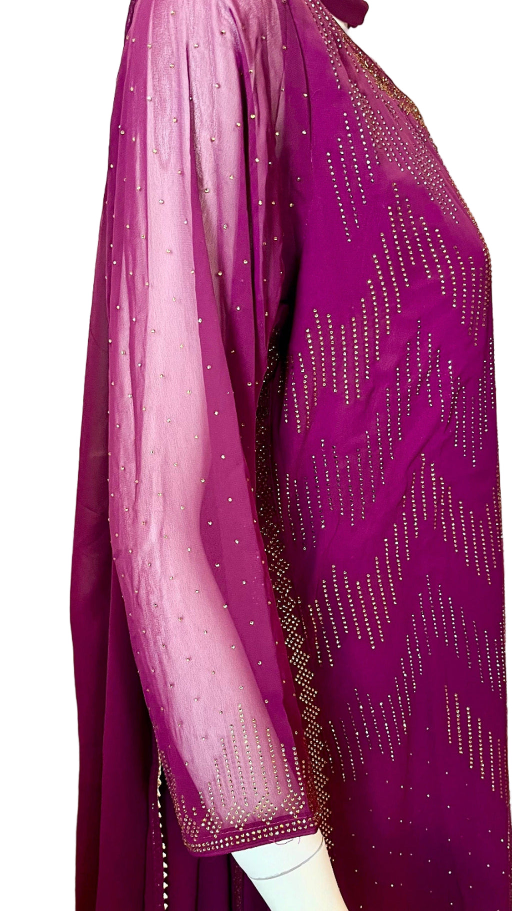 Wine Georgette Embroidered Gown