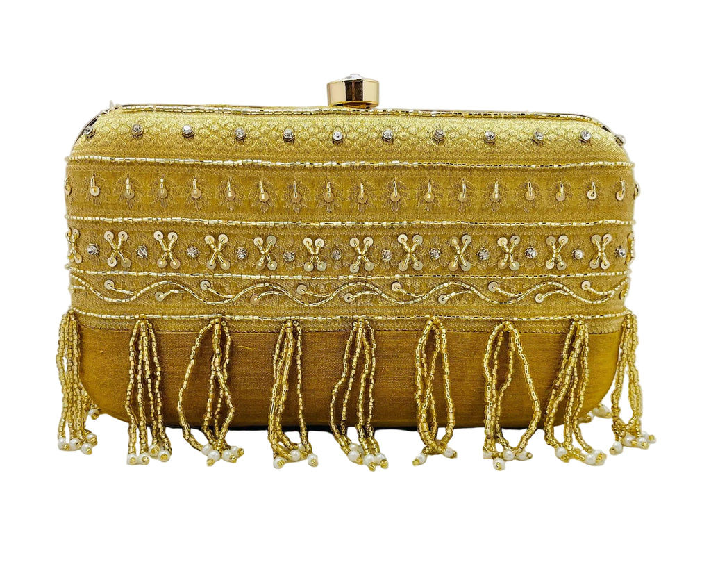 Gold Banarasi Fringe Clutch