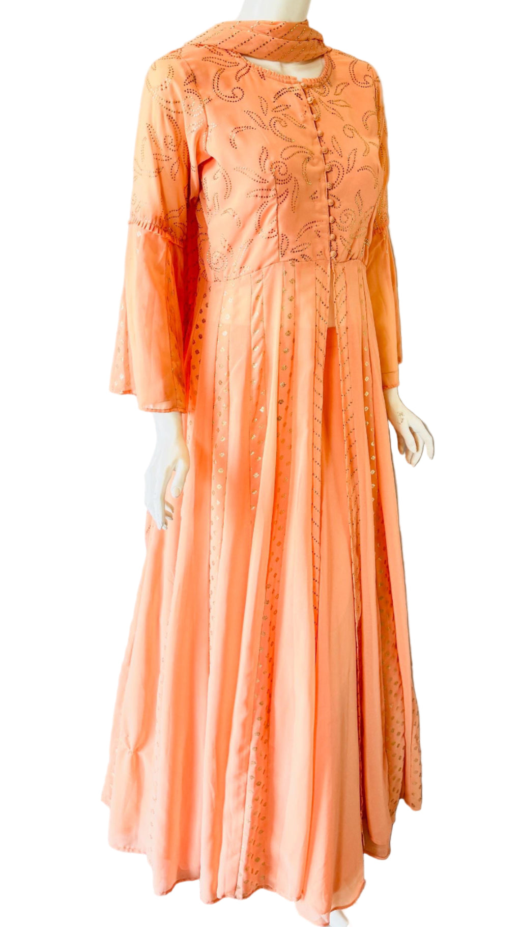 Orange Printed Long-Sleeve Lehnga