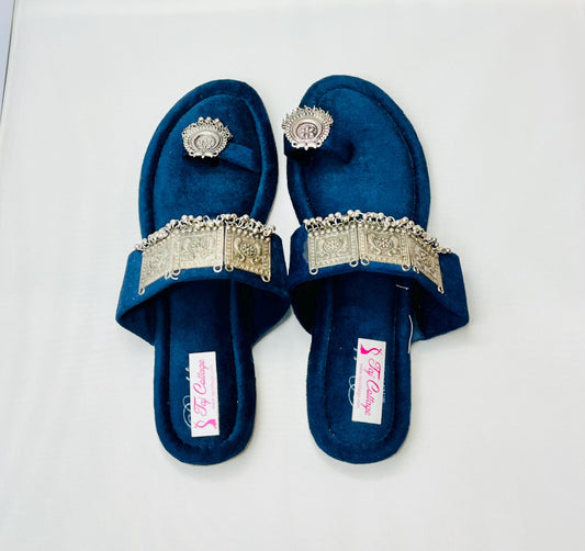 Dark Blue Velvet Sandals