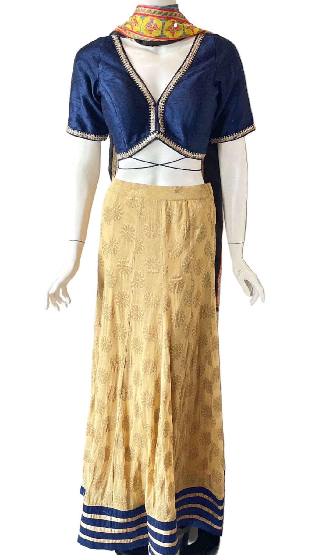 Gold & Navy Lehnga with Multi-Color Duppatta