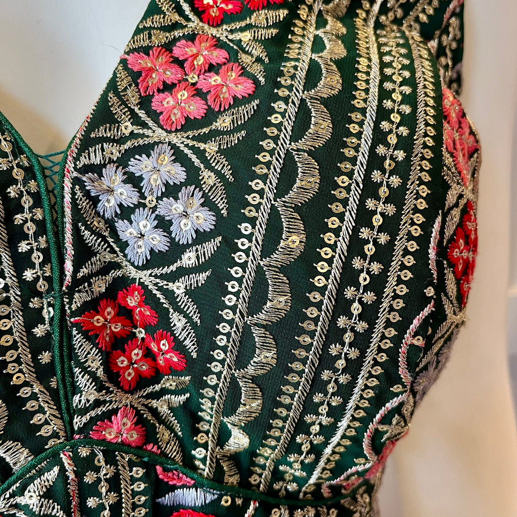 Green Embroidered Sleeveless Blouse