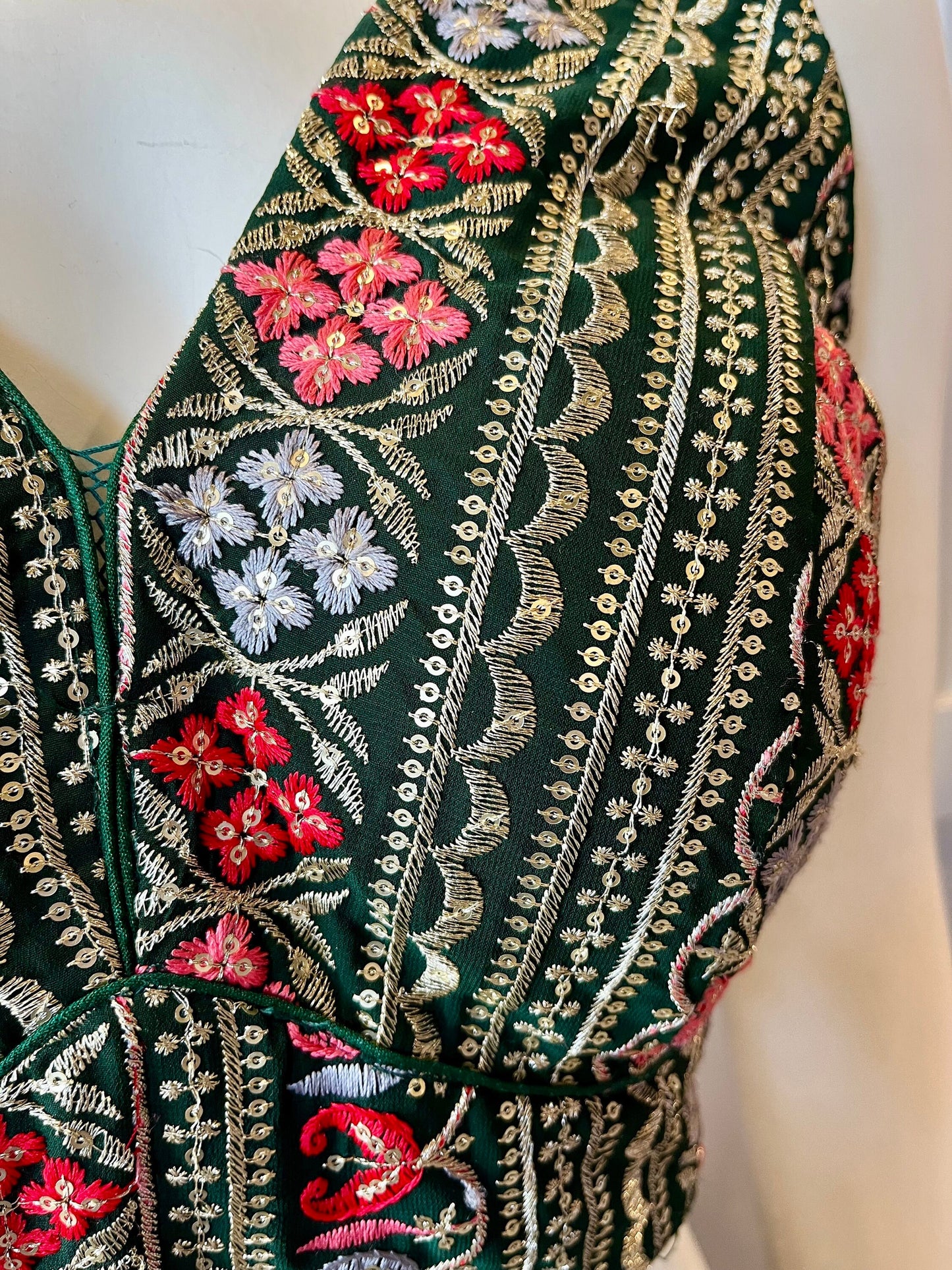 Green Embroidered Sleeveless Blouse