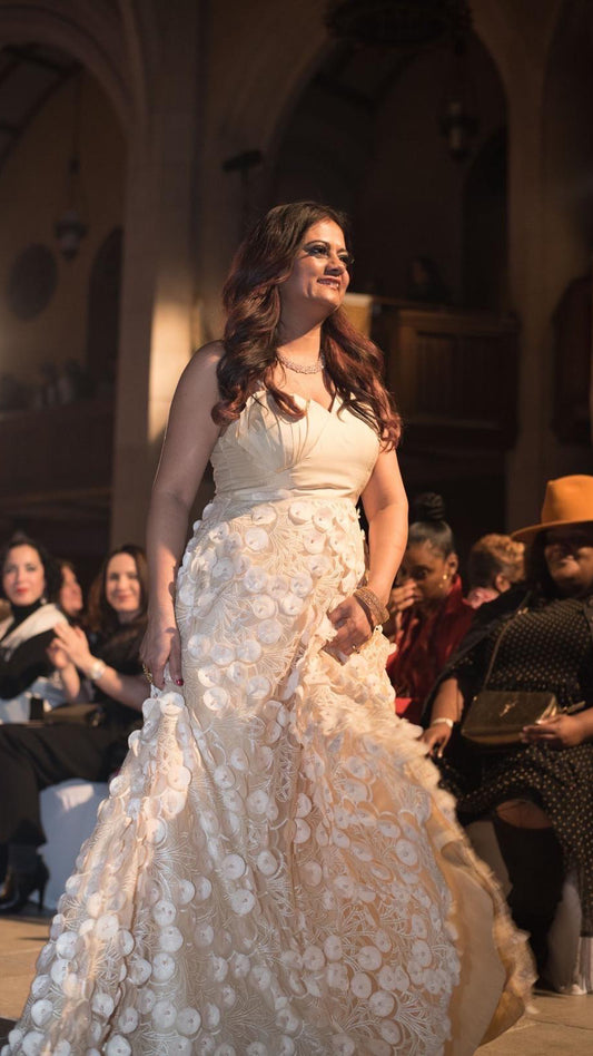 Cream Flowered Full-Length Gown