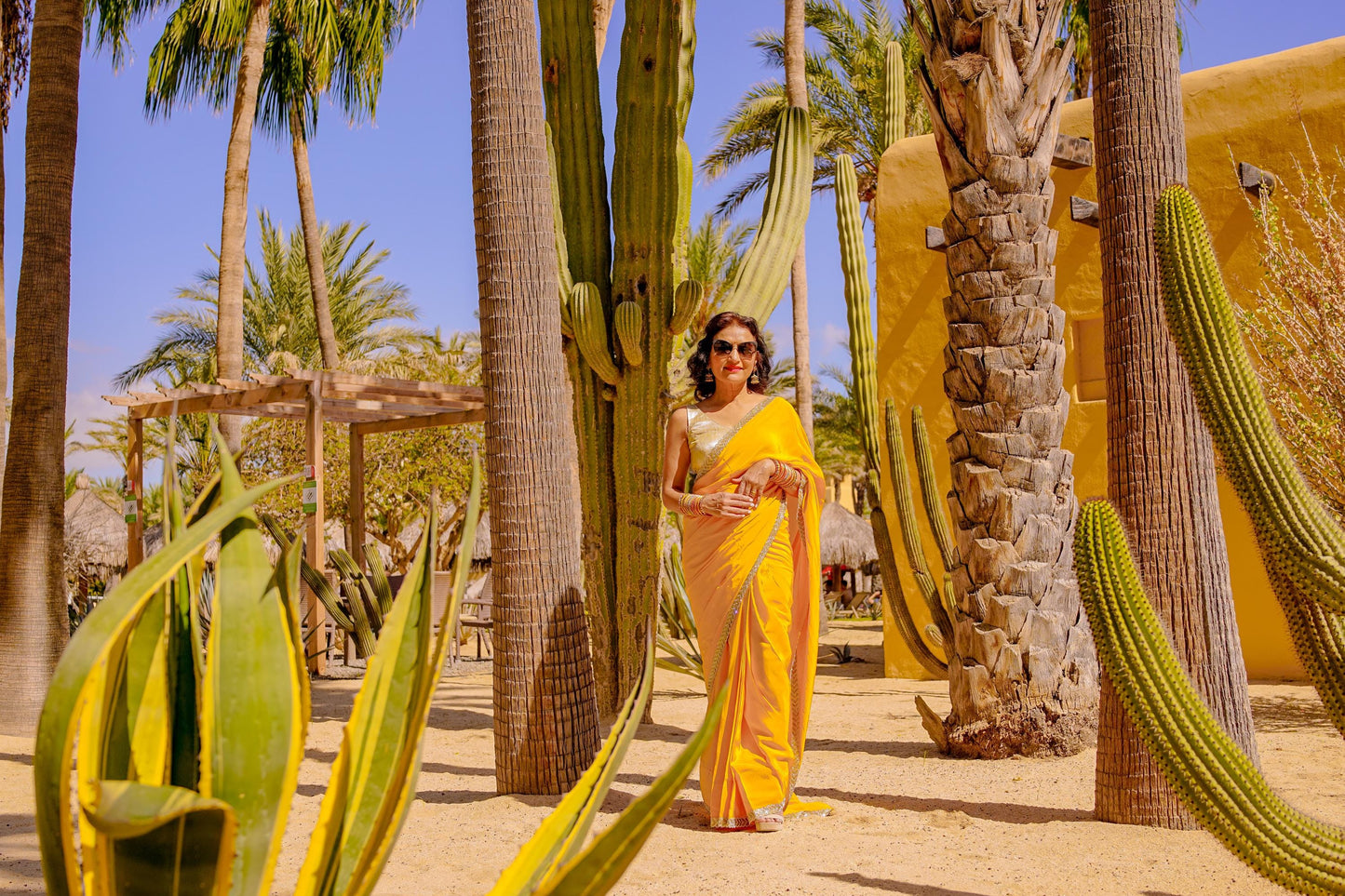 Mustard Yellow Crepe Readymade Saree