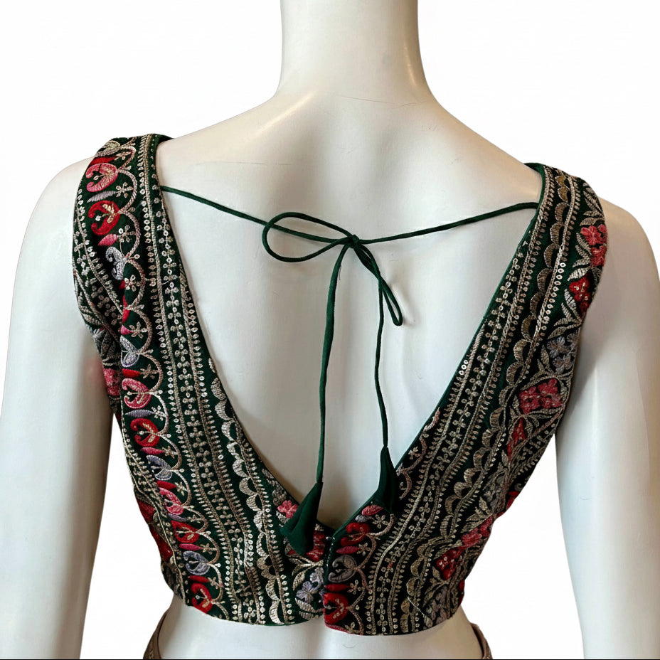 Green Embroidered Sleeveless Blouse