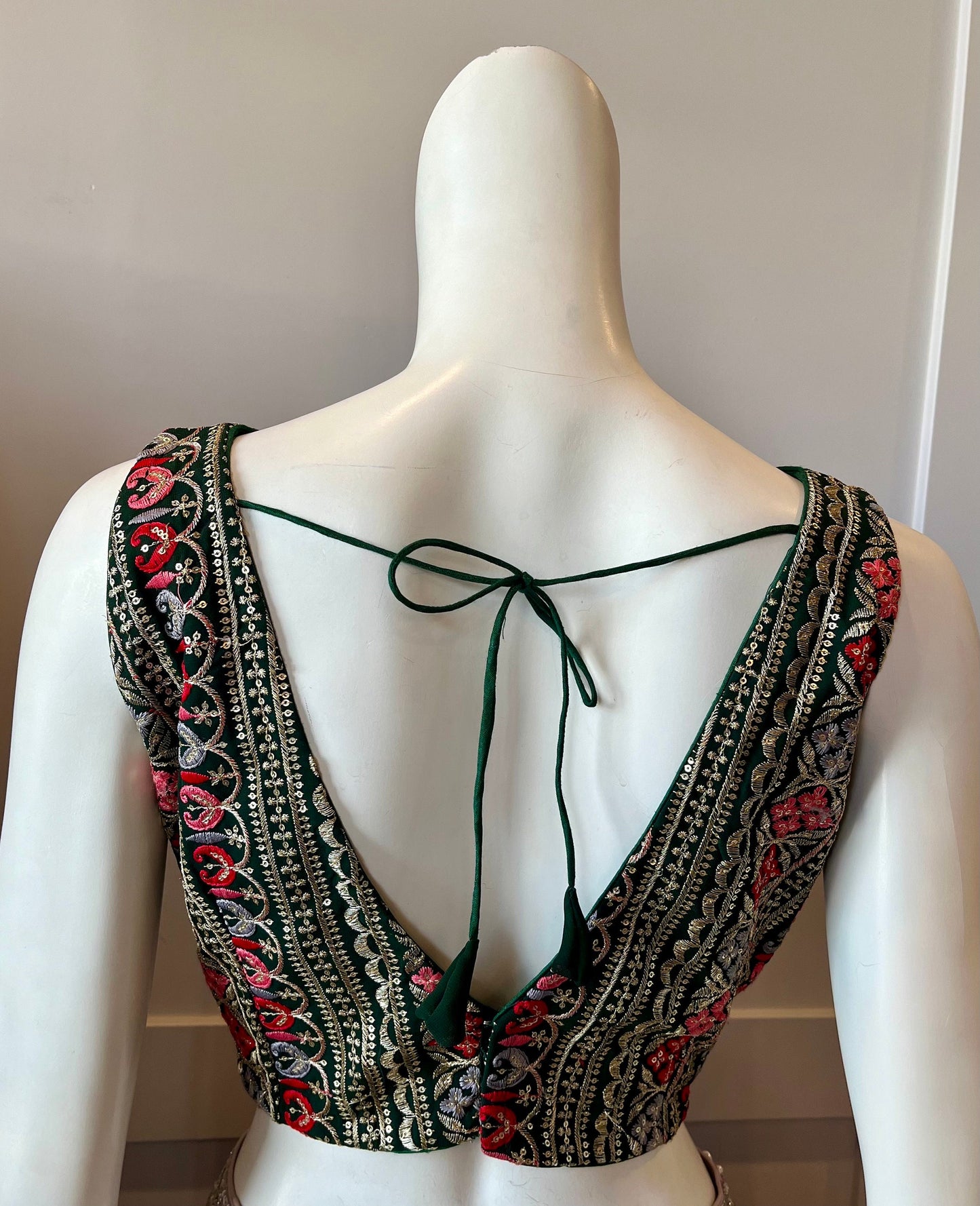 Green Embroidered Sleeveless Blouse