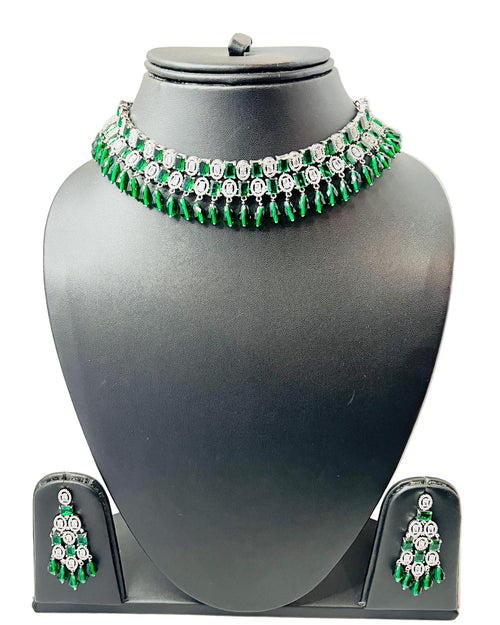 American Diamond Emerald Green Jewelry Set