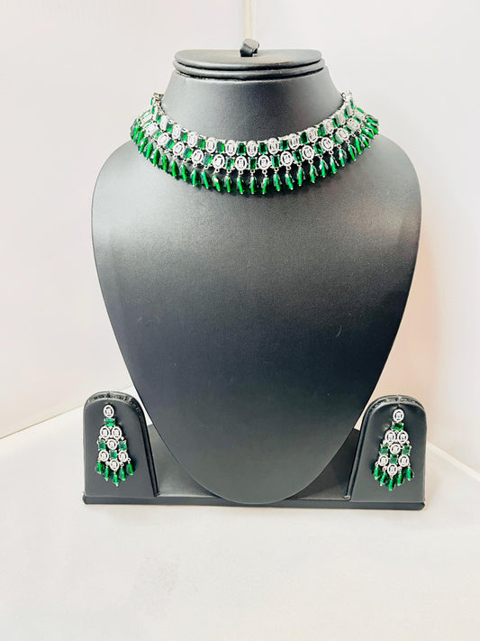 American Diamond Emerald Green Jewelry Set
