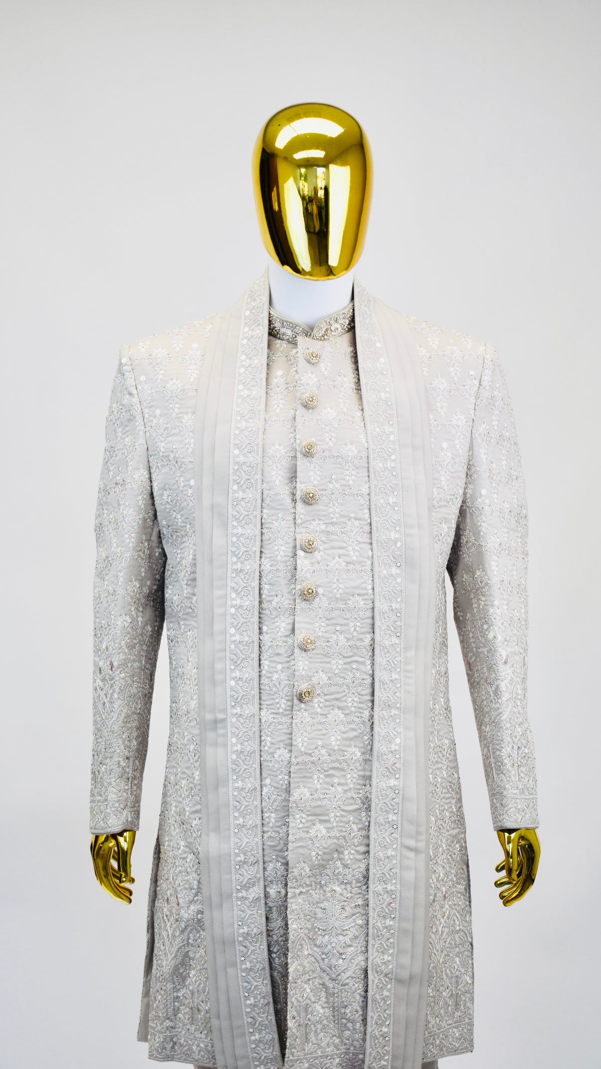 Light Grey Color Sherwani Set