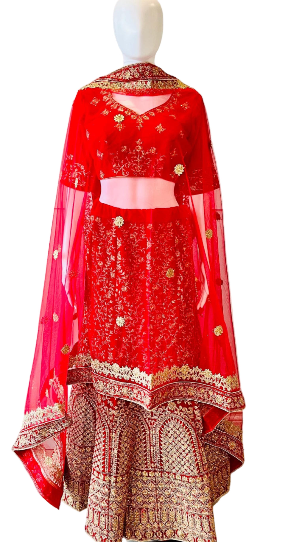 Embroidered Red Velvet Lehnga