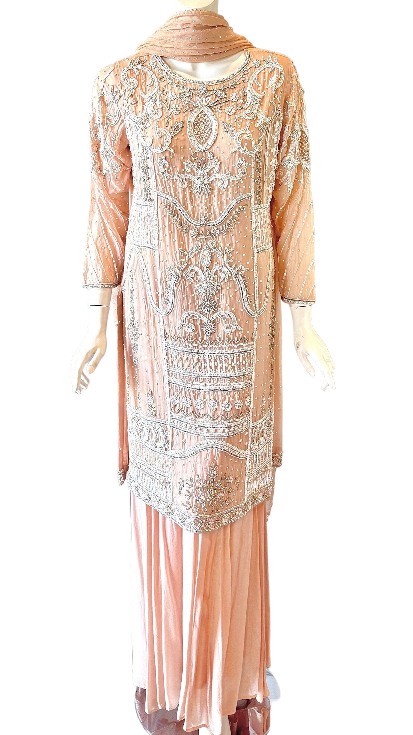 Peach Embellished Palazzo Set