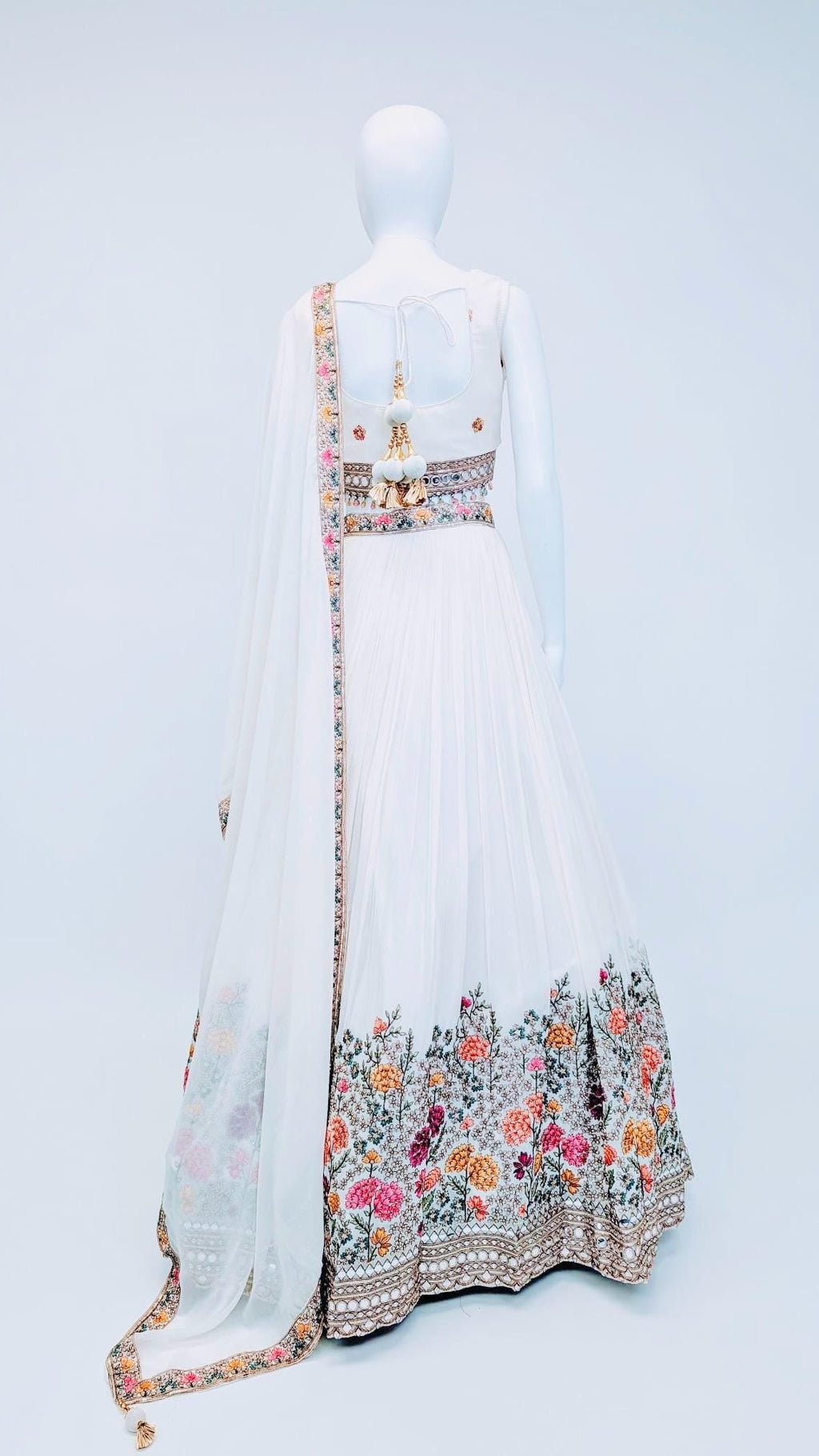 White Flower Embroidered Lehnga