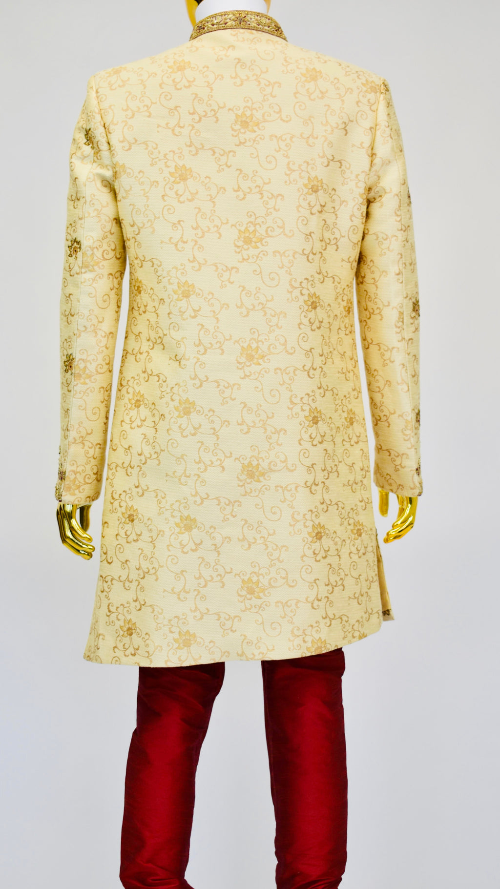Gold &amp; Maroon Color Sherwani Set