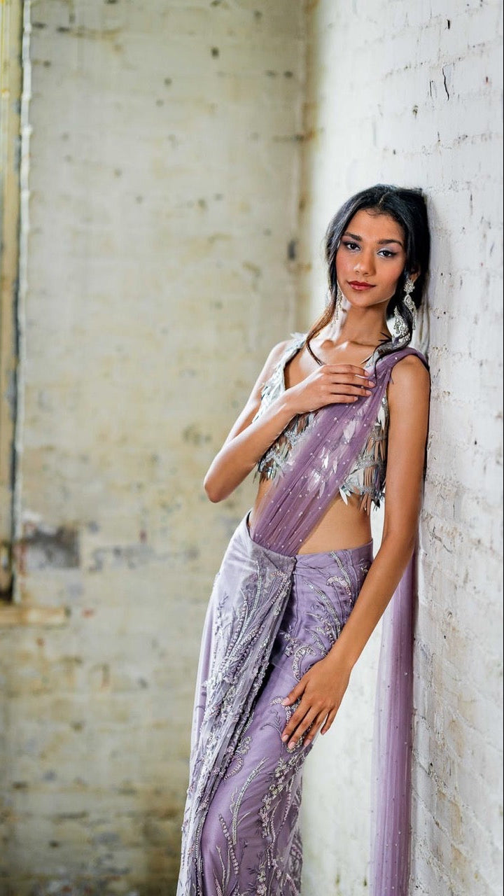 Lavender Color Readymade Saree